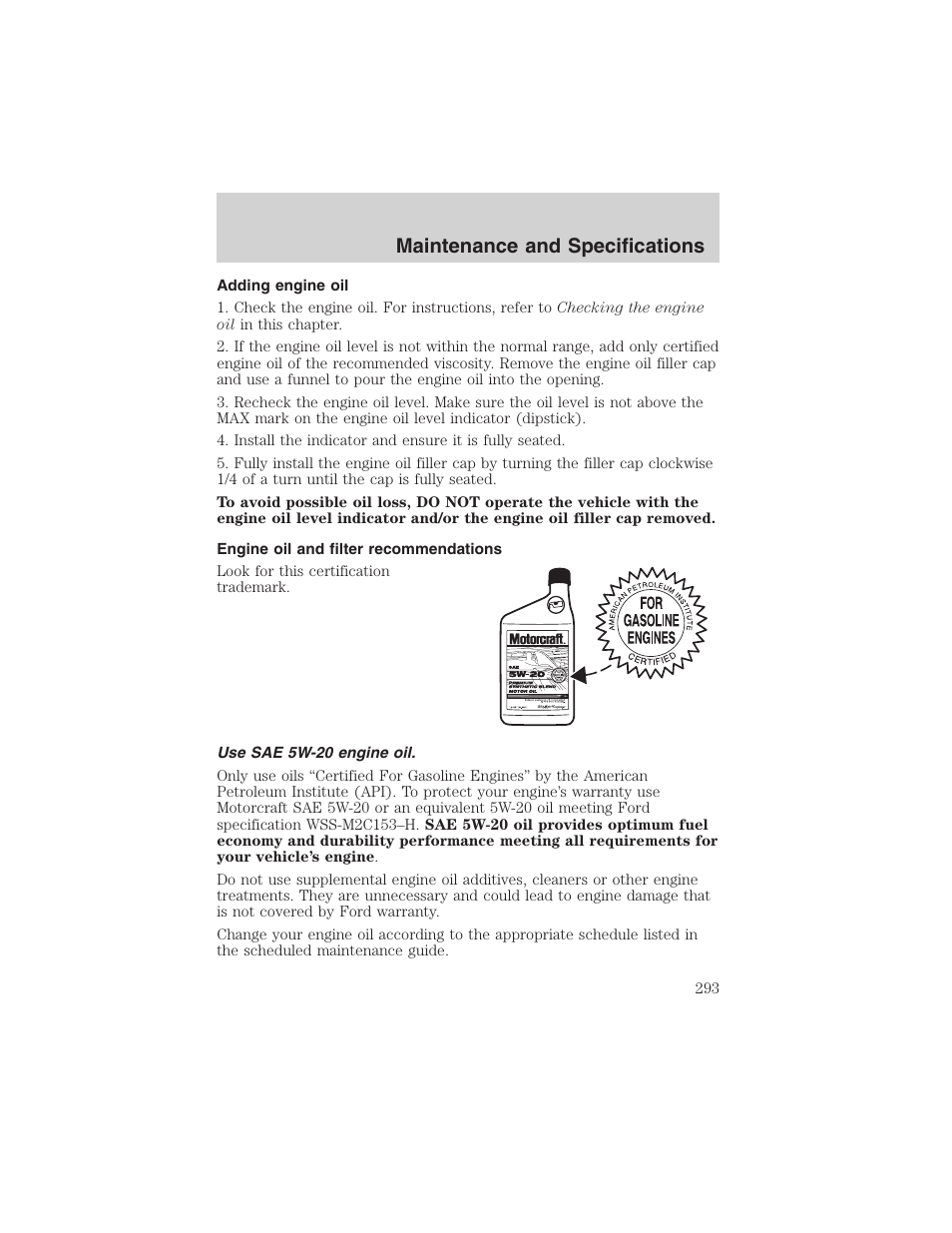 Maintenance and specifications | FORD 2003 Expedition v.4 User Manual | Page 293 / 344