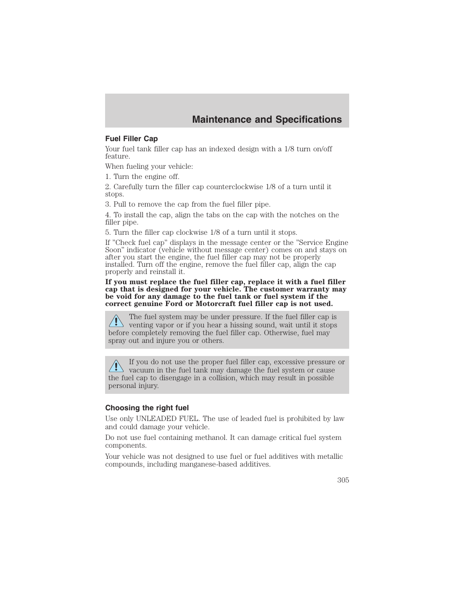 Maintenance and specifications | FORD 2003 Expedition v.4 User Manual | Page 305 / 344