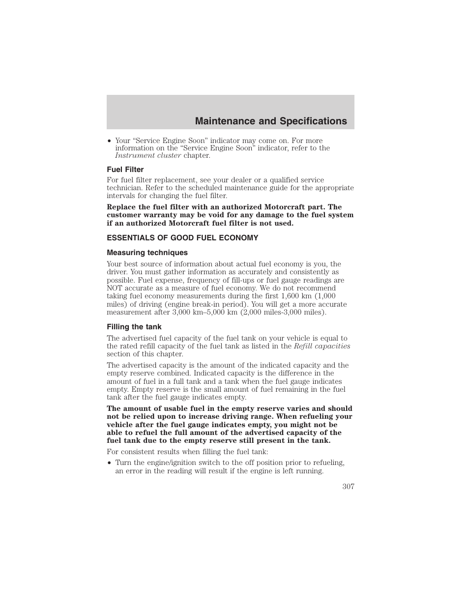 Maintenance and specifications | FORD 2003 Expedition v.4 User Manual | Page 307 / 344