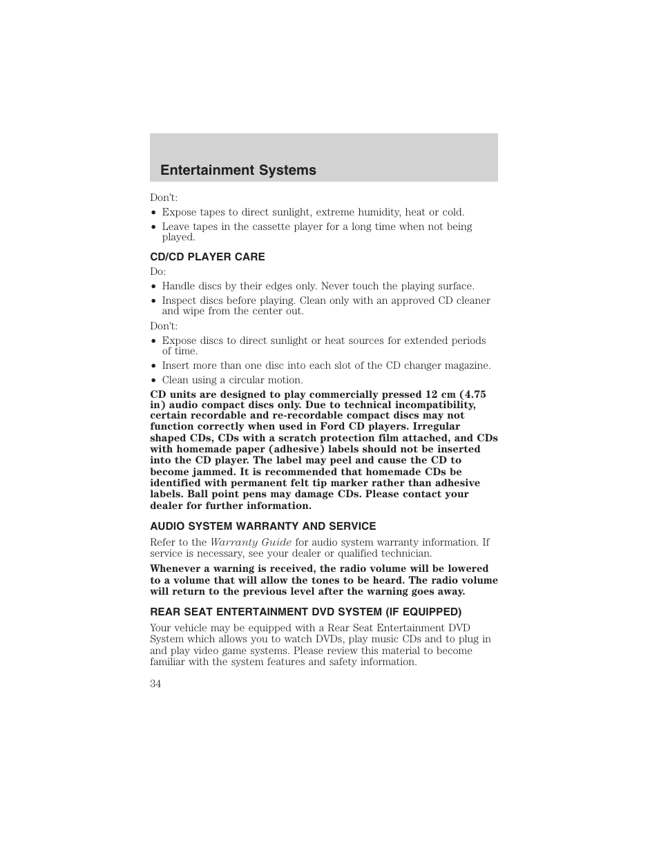 Entertainment systems | FORD 2003 Expedition v.4 User Manual | Page 34 / 344