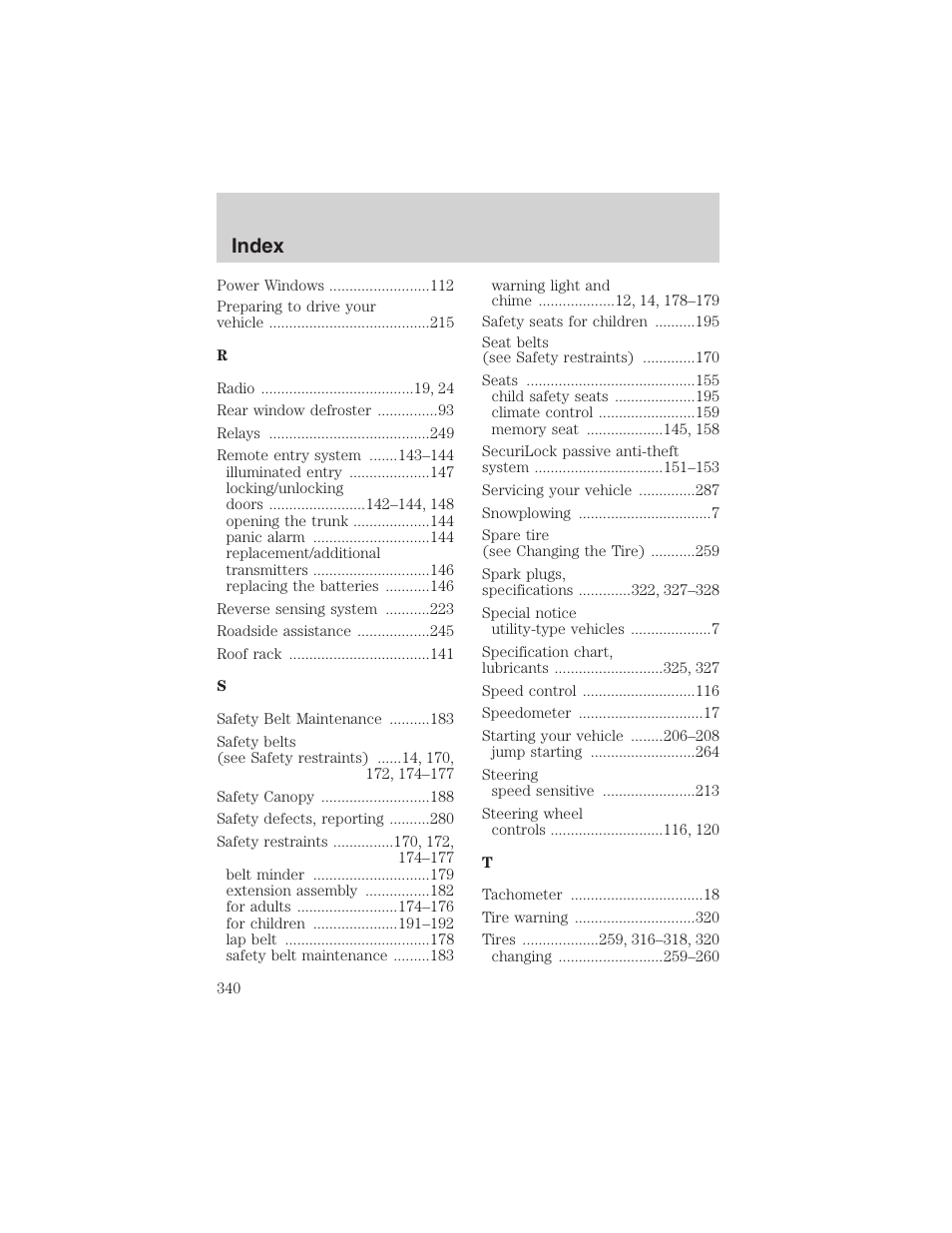 Index | FORD 2003 Expedition v.4 User Manual | Page 340 / 344