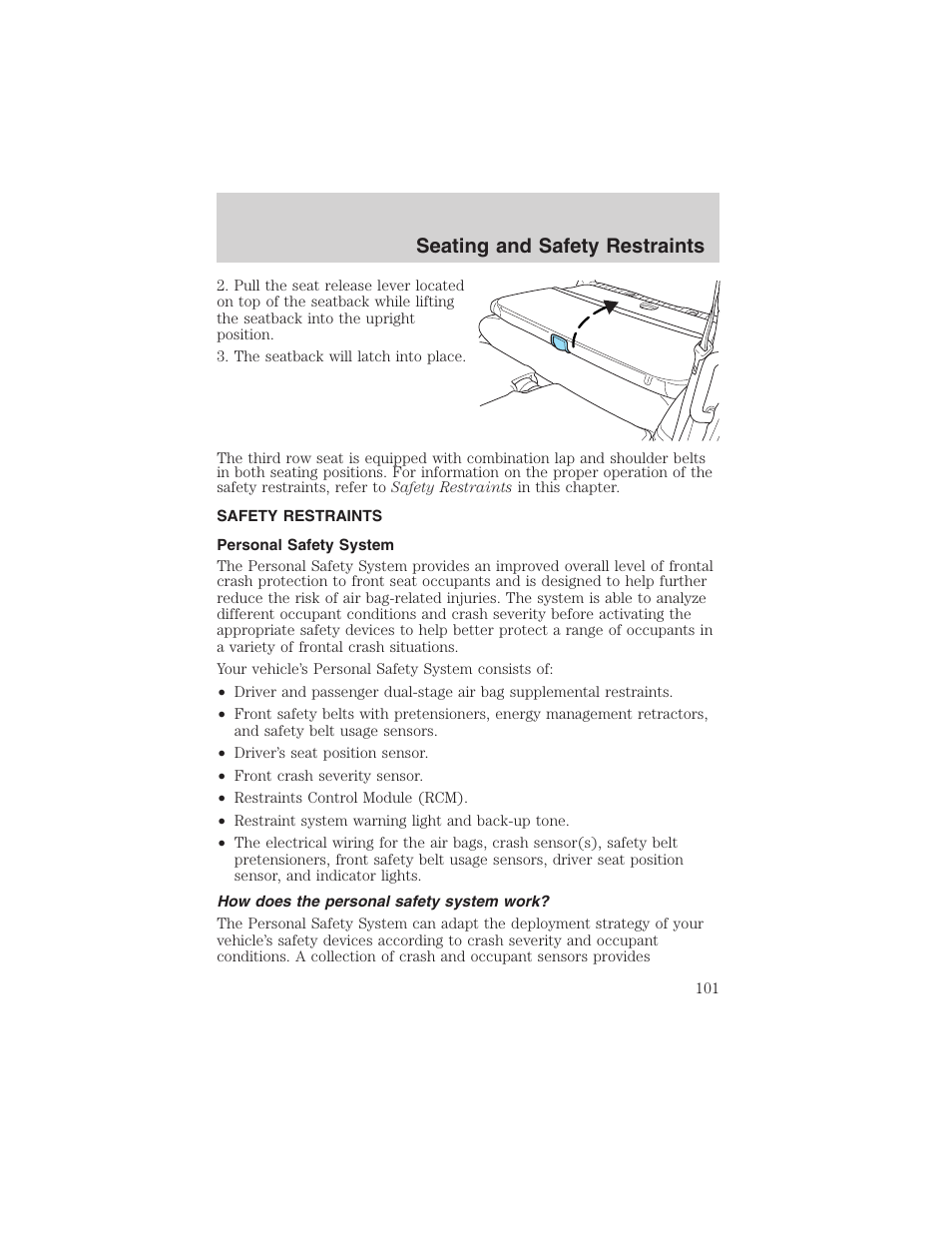 Seating and safety restraints | FORD 2003 Explorer v.1 User Manual | Page 101 / 272