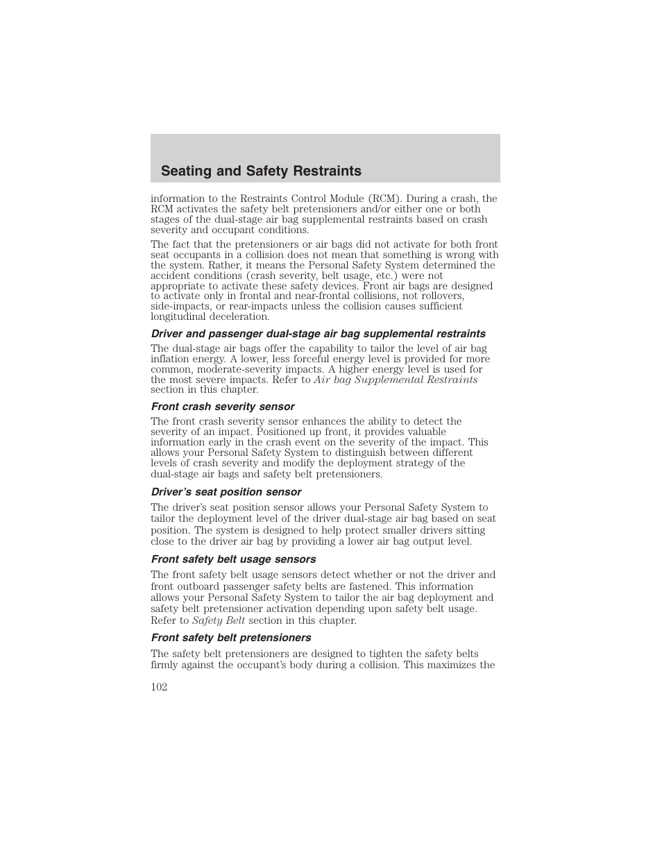 Seating and safety restraints | FORD 2003 Explorer v.1 User Manual | Page 102 / 272
