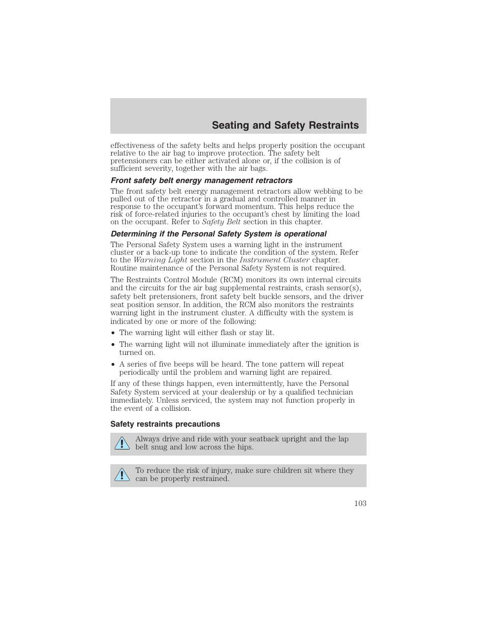 Seating and safety restraints | FORD 2003 Explorer v.1 User Manual | Page 103 / 272