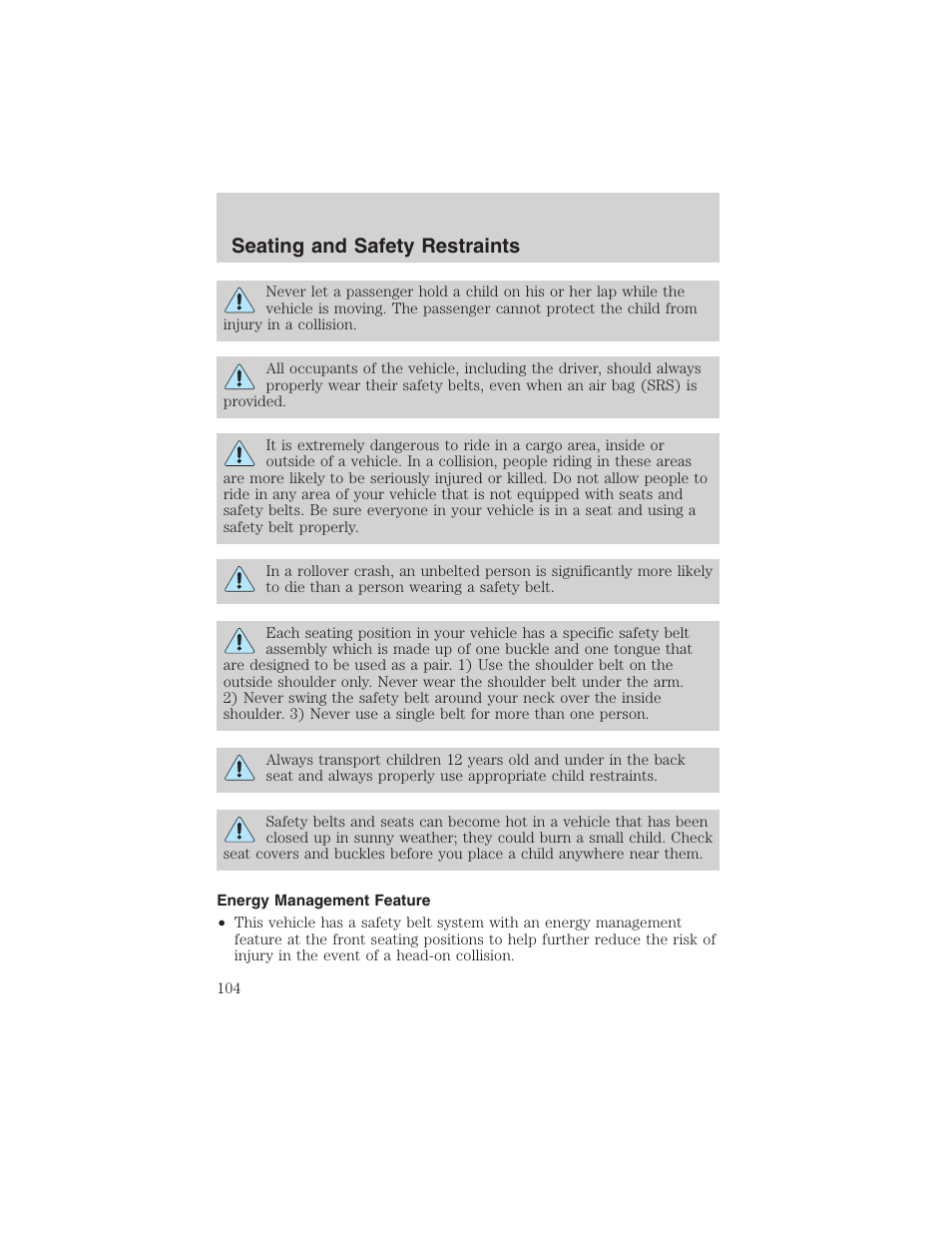 Seating and safety restraints | FORD 2003 Explorer v.1 User Manual | Page 104 / 272