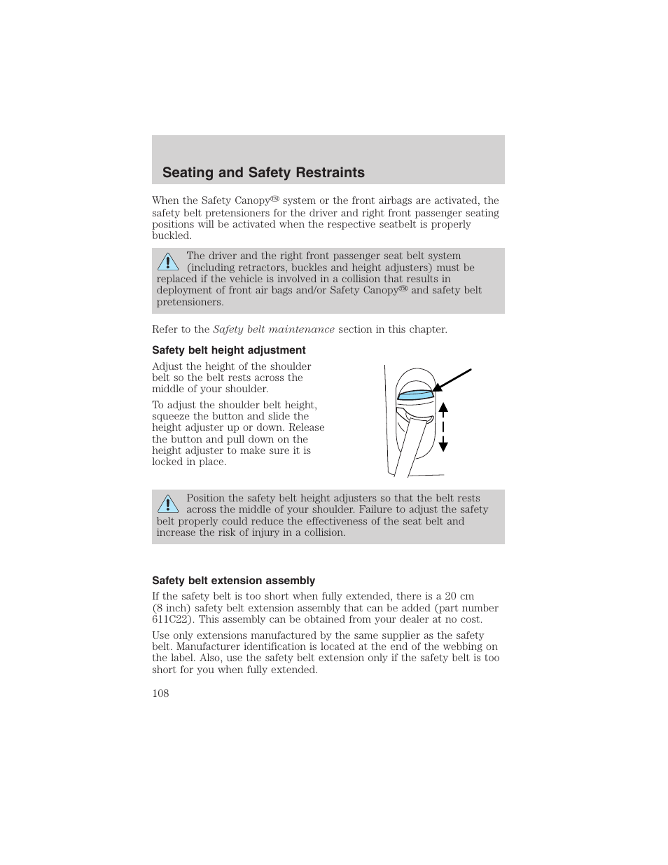 Seating and safety restraints | FORD 2003 Explorer v.1 User Manual | Page 108 / 272