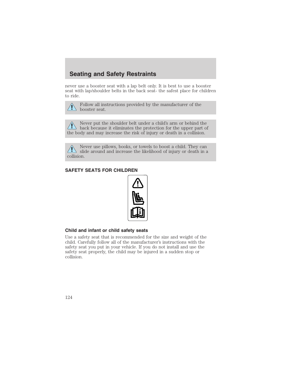 Seating and safety restraints | FORD 2003 Explorer v.1 User Manual | Page 124 / 272