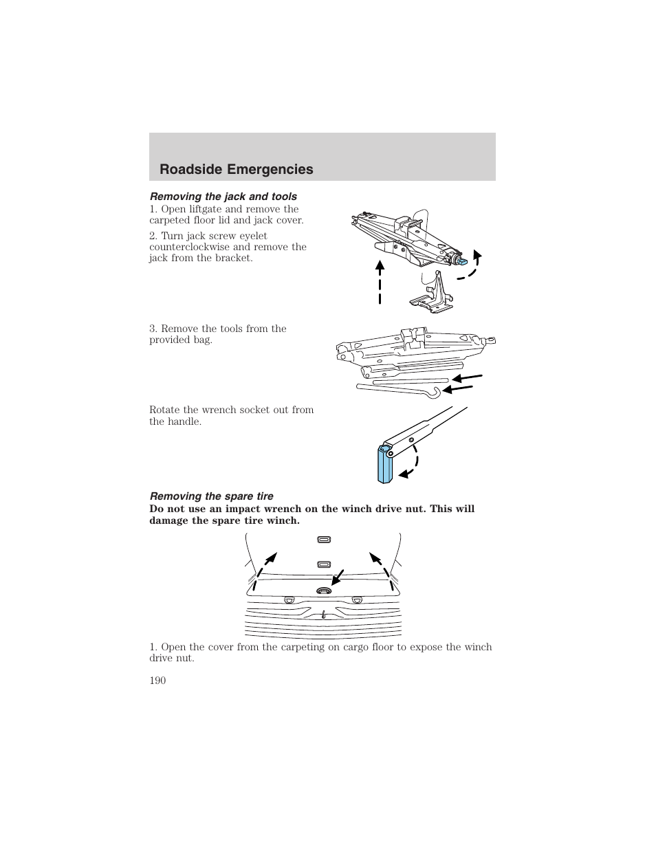 Roadside emergencies | FORD 2003 Explorer v.1 User Manual | Page 190 / 272