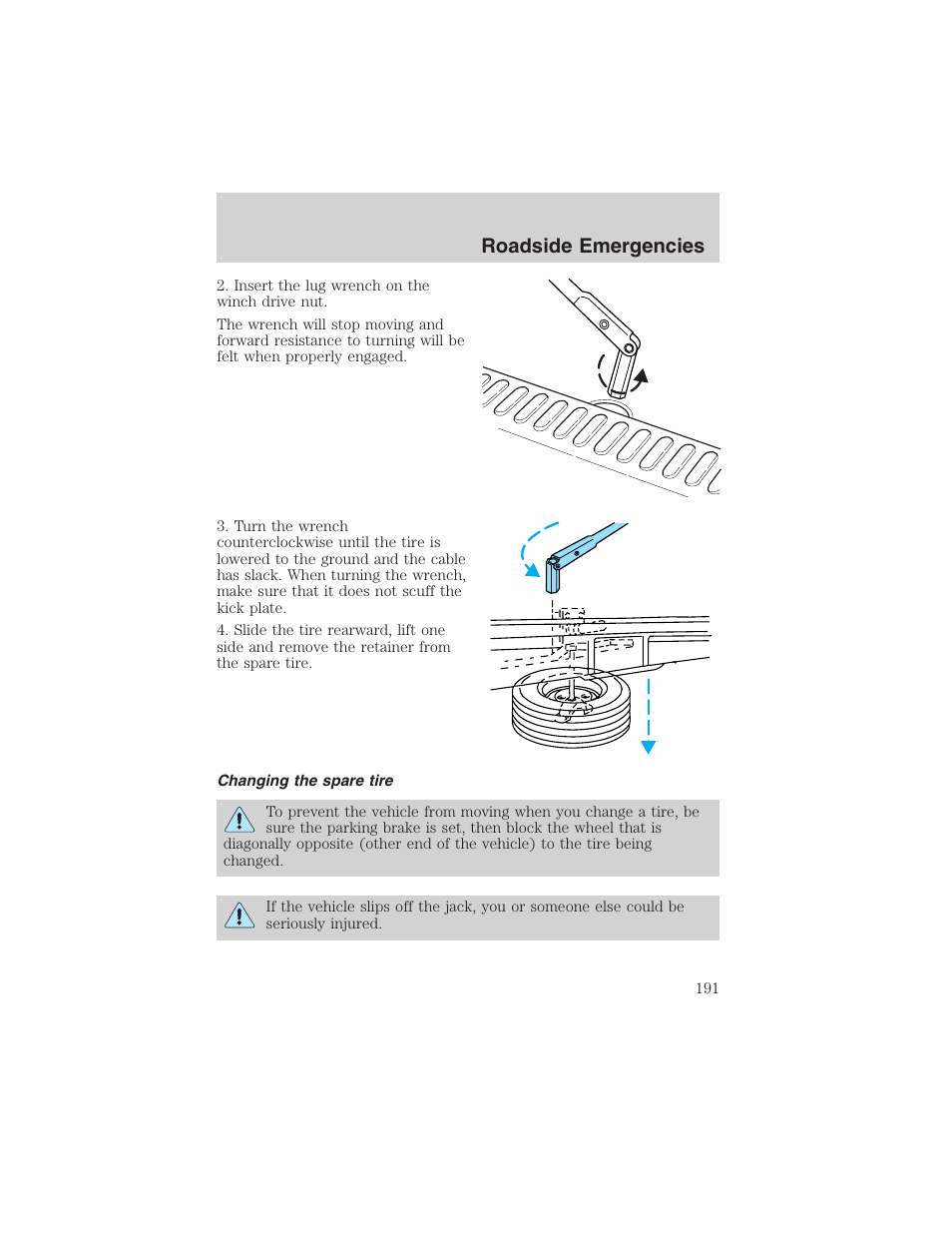 Roadside emergencies | FORD 2003 Explorer v.1 User Manual | Page 191 / 272