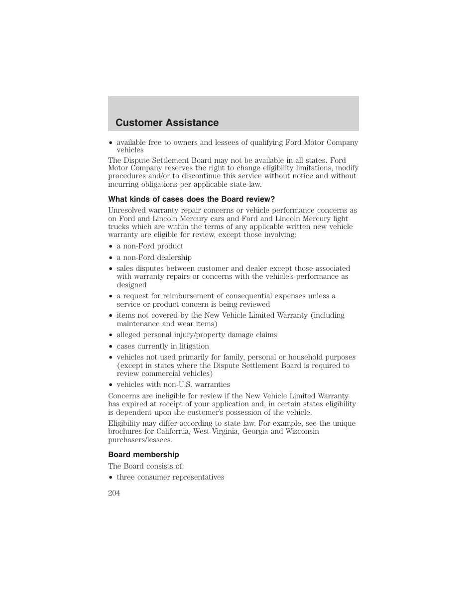 Customer assistance | FORD 2003 Explorer v.1 User Manual | Page 204 / 272