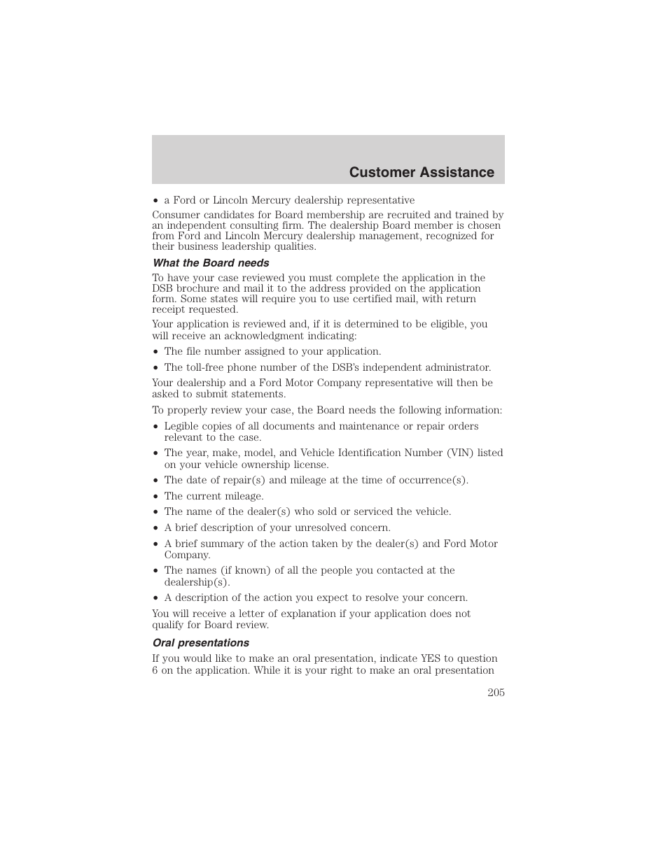 Customer assistance | FORD 2003 Explorer v.1 User Manual | Page 205 / 272