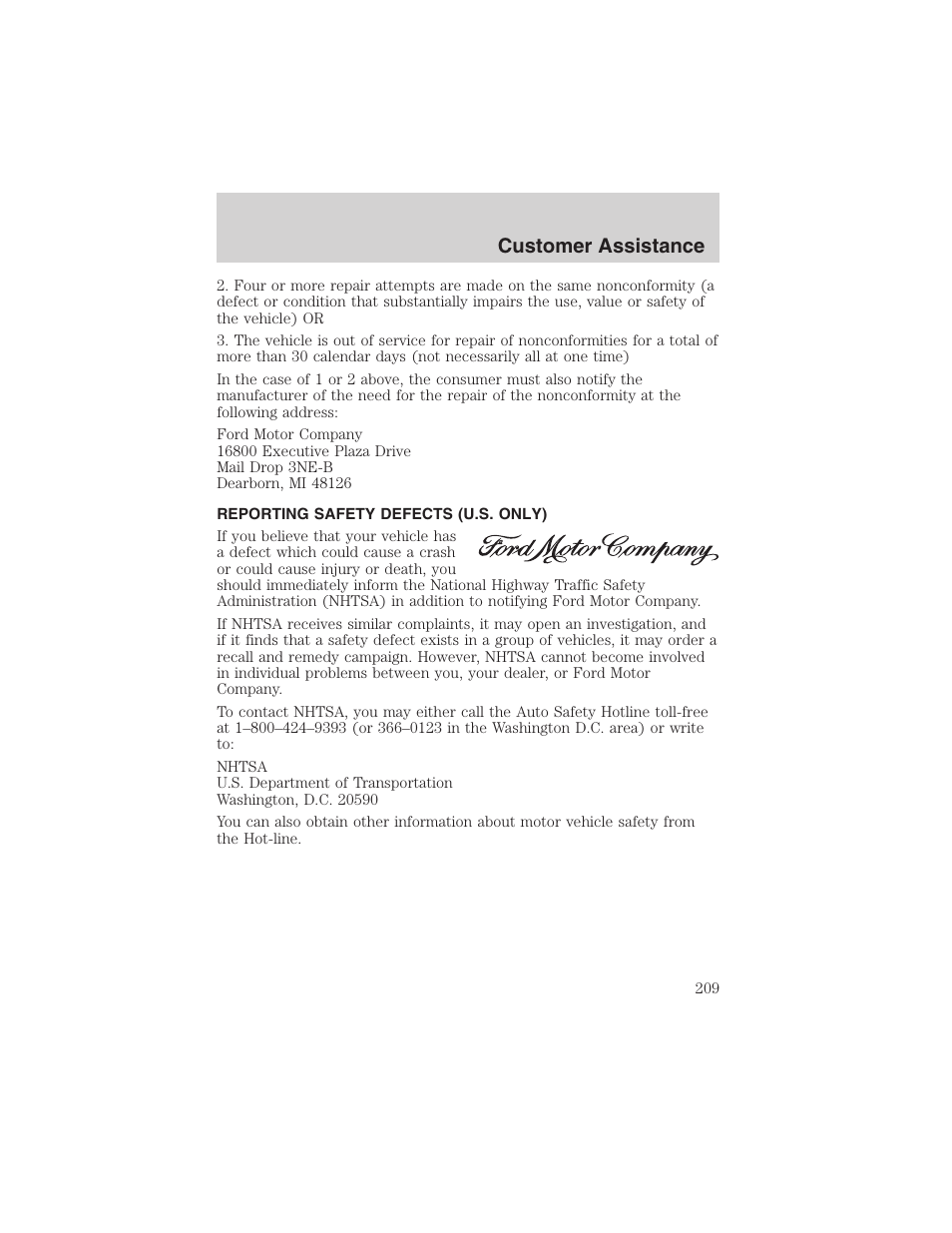 Customer assistance | FORD 2003 Explorer v.1 User Manual | Page 209 / 272