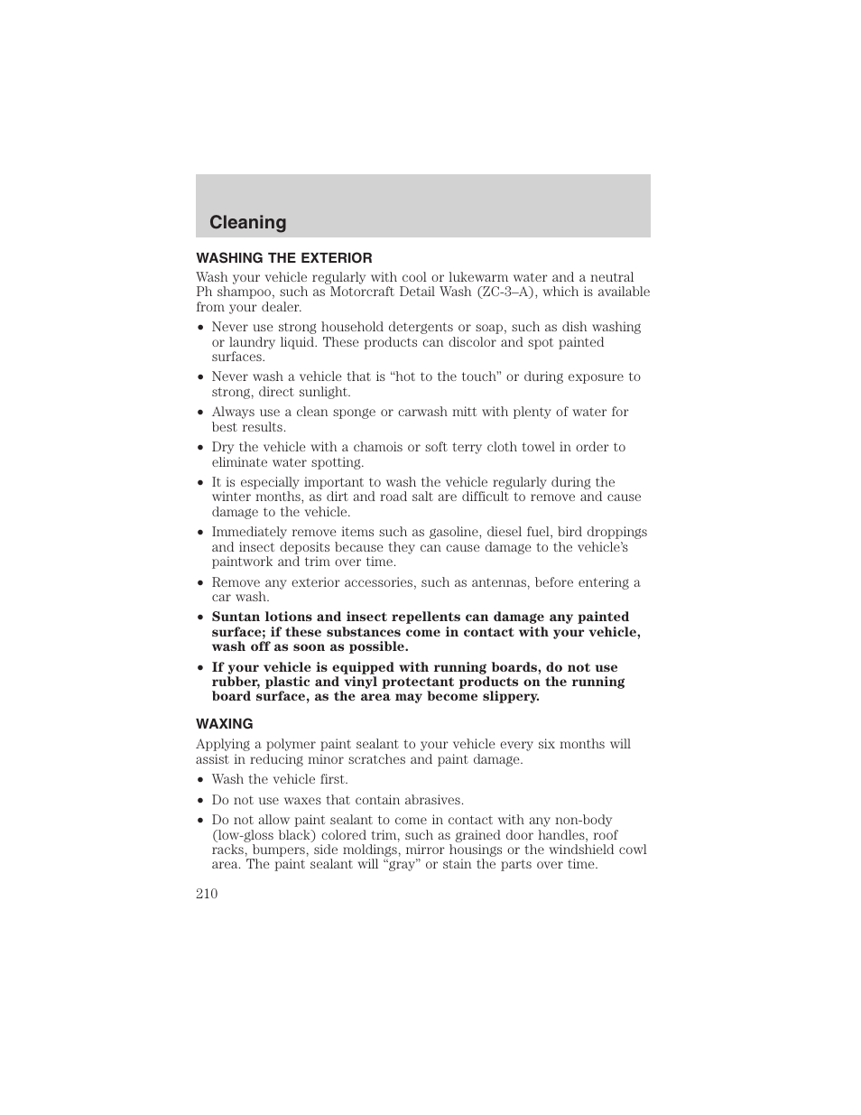 Cleaning | FORD 2003 Explorer v.1 User Manual | Page 210 / 272