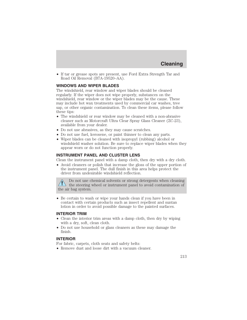 Cleaning | FORD 2003 Explorer v.1 User Manual | Page 213 / 272