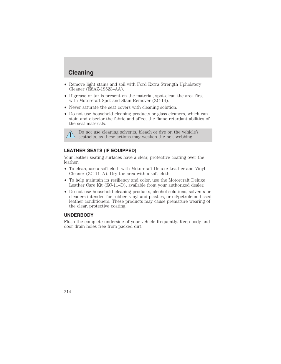 Cleaning | FORD 2003 Explorer v.1 User Manual | Page 214 / 272