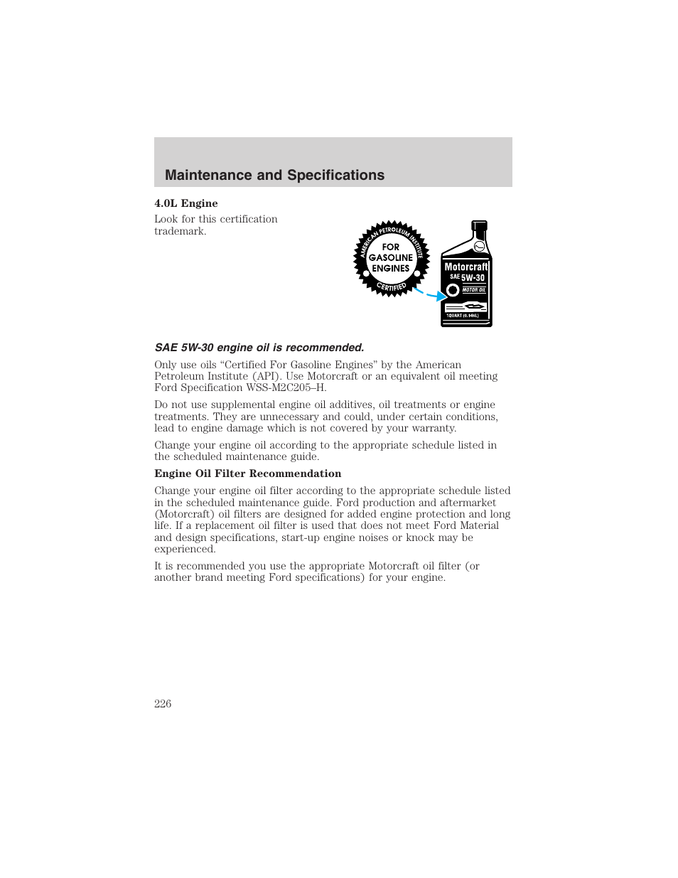 Maintenance and specifications | FORD 2003 Explorer v.1 User Manual | Page 226 / 272