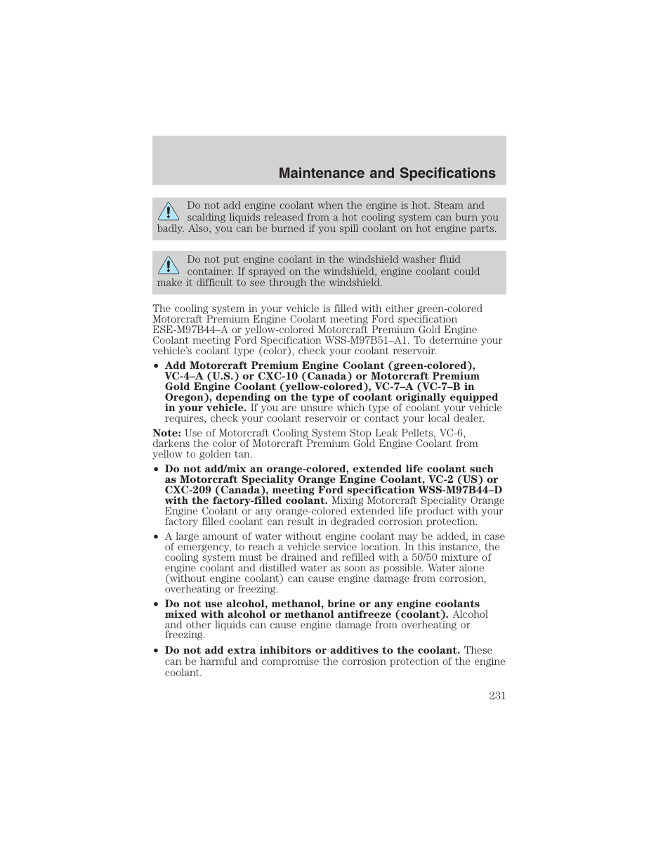 Maintenance and specifications | FORD 2003 Explorer v.1 User Manual | Page 231 / 272