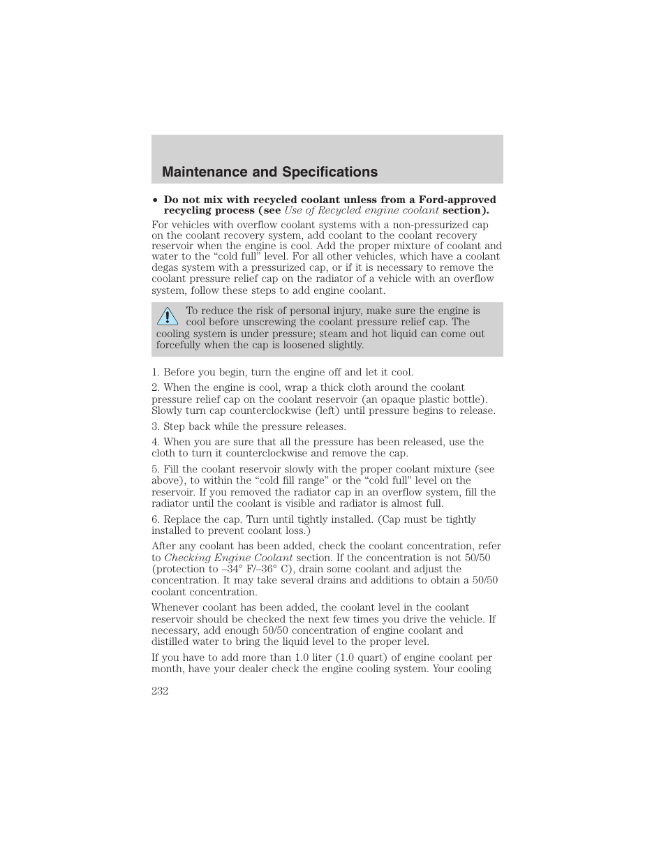 Maintenance and specifications | FORD 2003 Explorer v.1 User Manual | Page 232 / 272