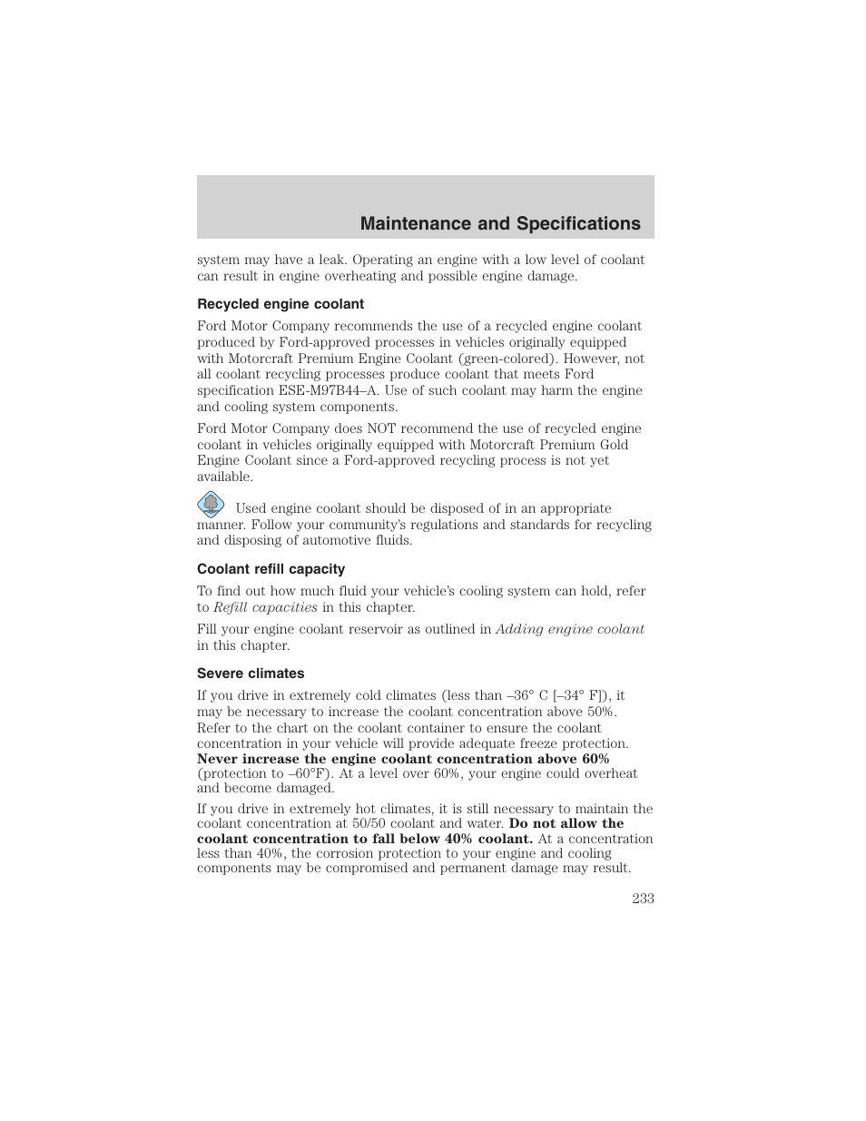 Maintenance and specifications | FORD 2003 Explorer v.1 User Manual | Page 233 / 272