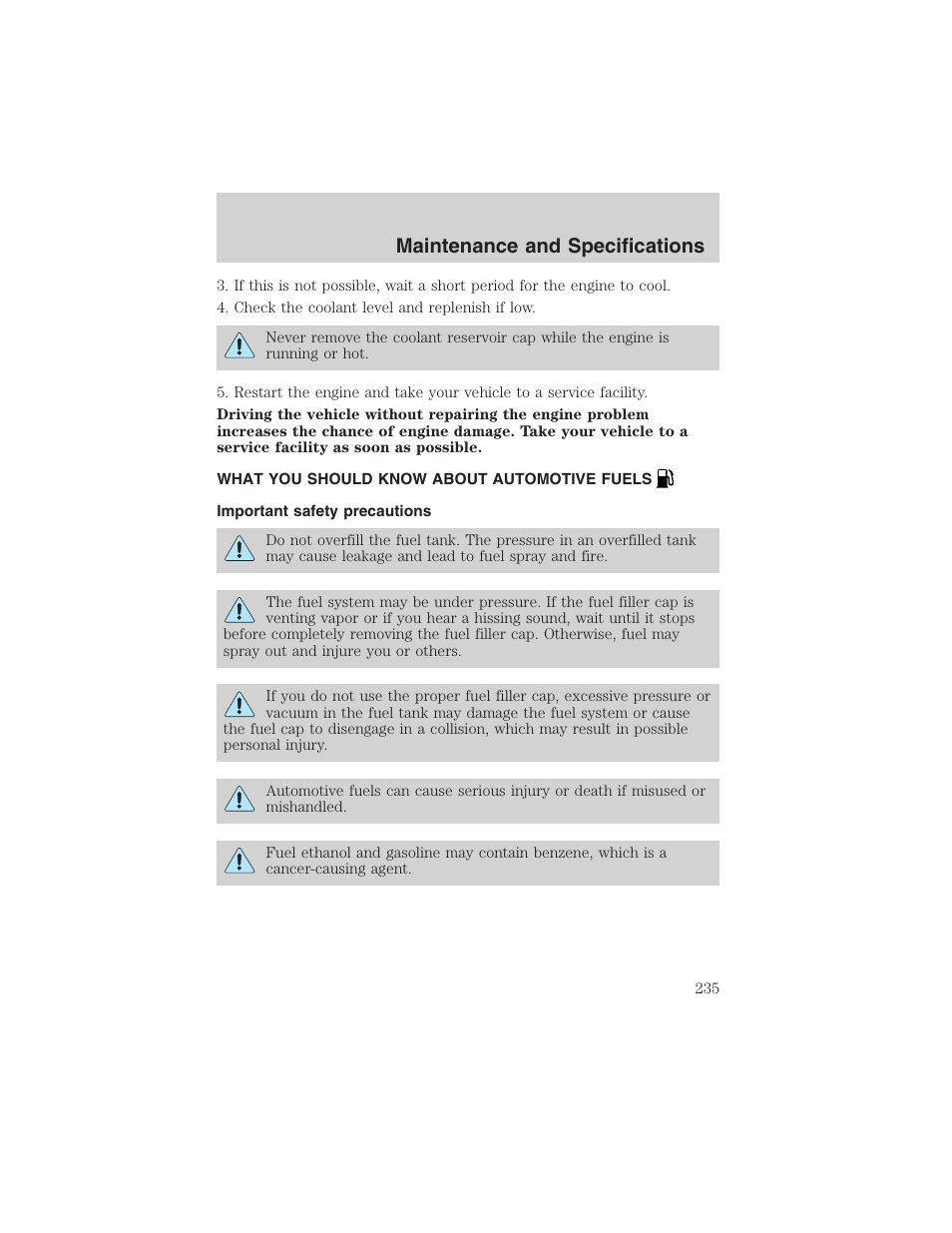 Maintenance and specifications | FORD 2003 Explorer v.1 User Manual | Page 235 / 272