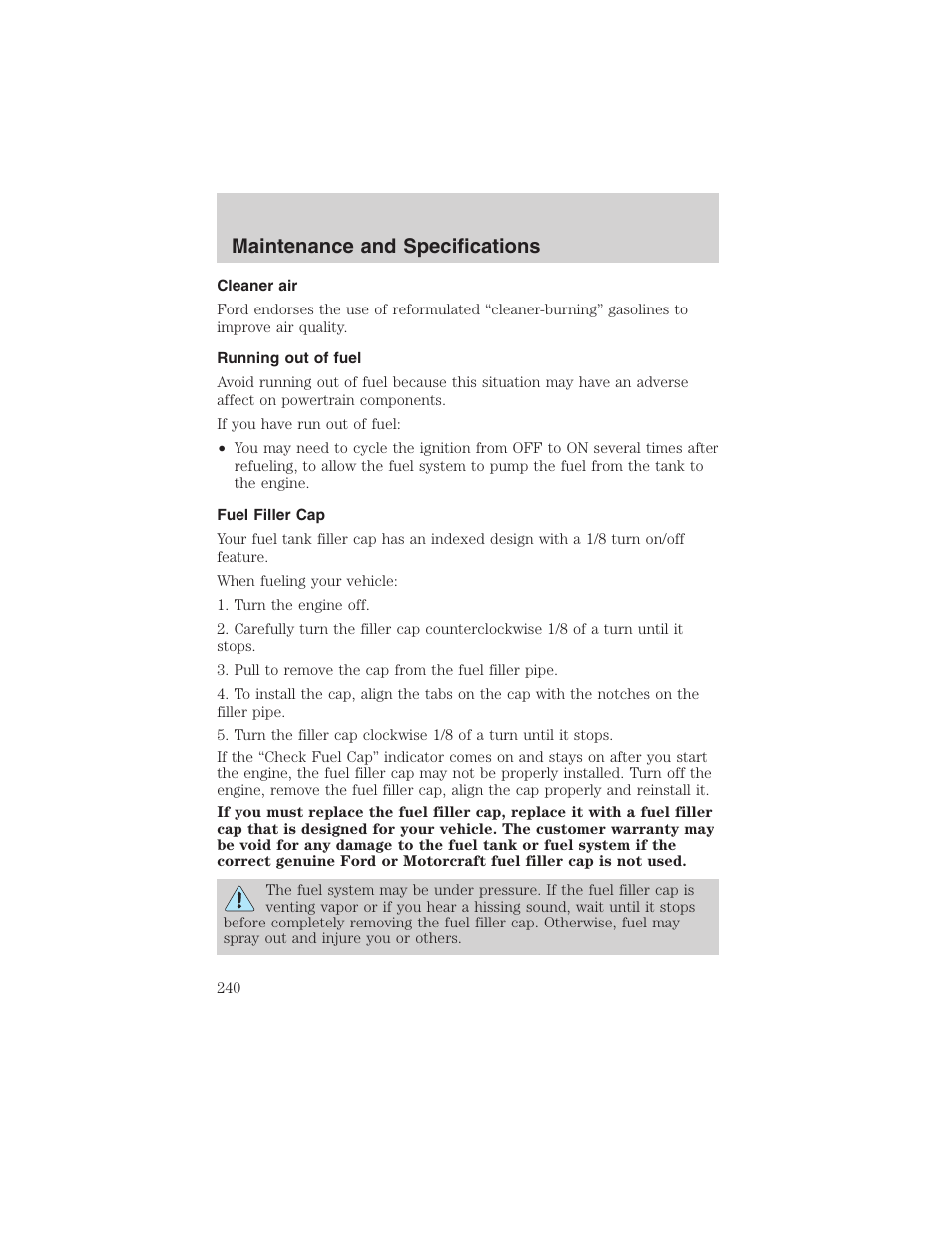 Maintenance and specifications | FORD 2003 Explorer v.1 User Manual | Page 240 / 272