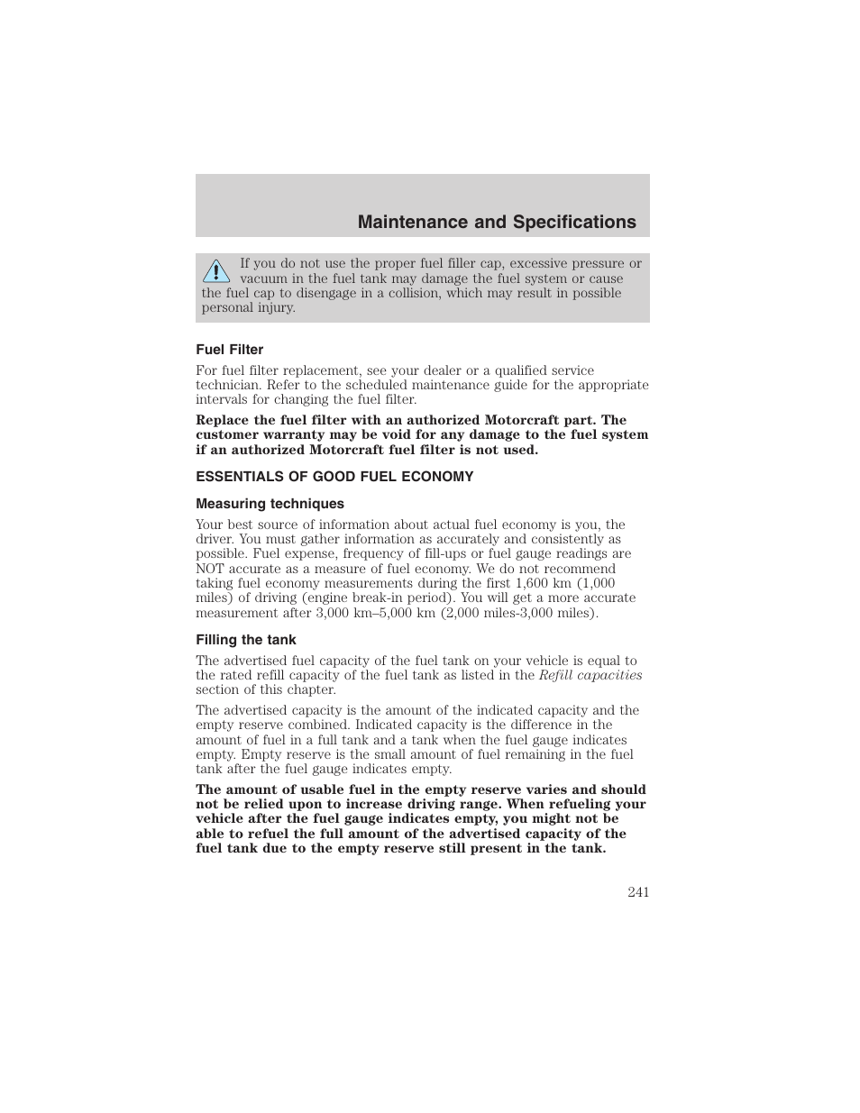 Maintenance and specifications | FORD 2003 Explorer v.1 User Manual | Page 241 / 272