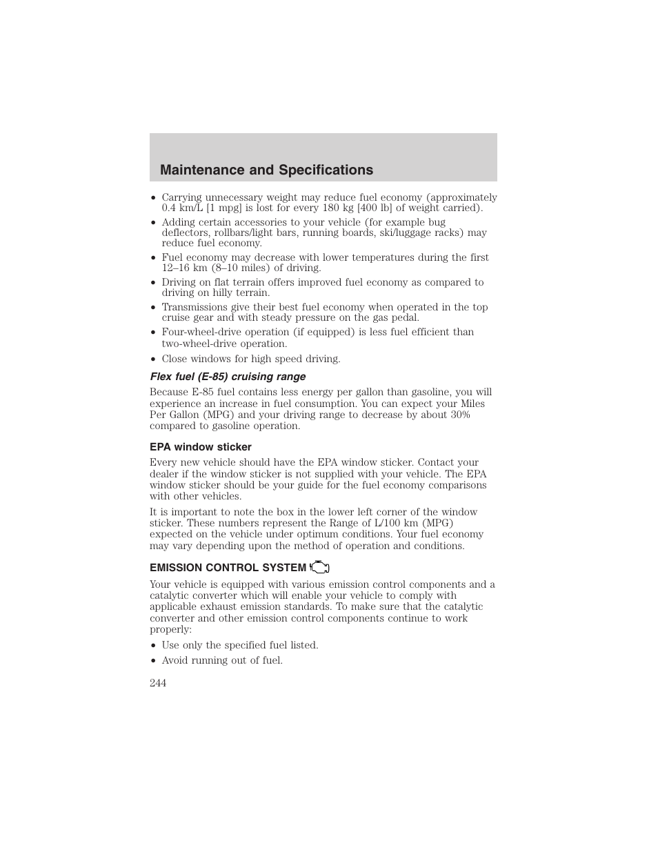 Maintenance and specifications | FORD 2003 Explorer v.1 User Manual | Page 244 / 272