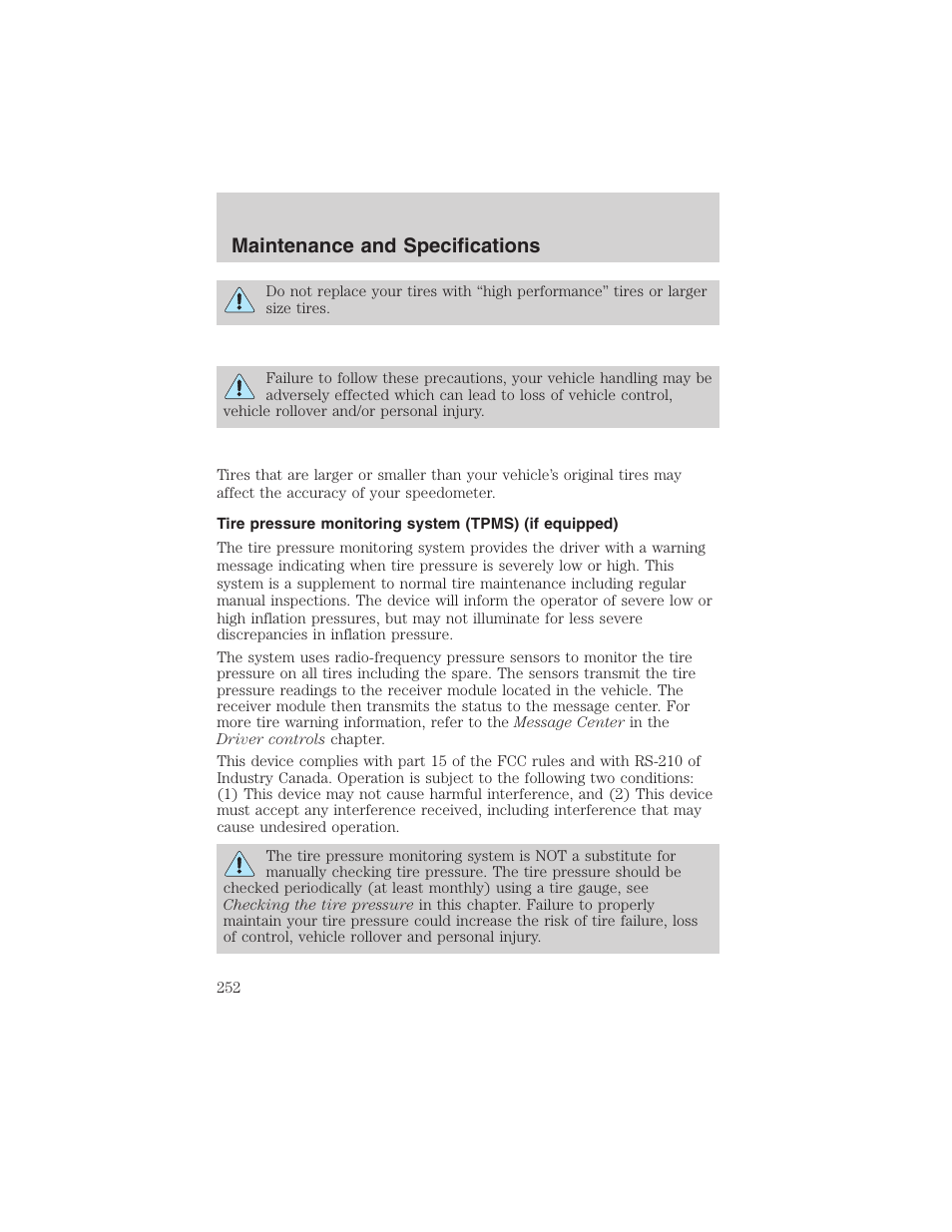 Maintenance and specifications | FORD 2003 Explorer v.1 User Manual | Page 252 / 272