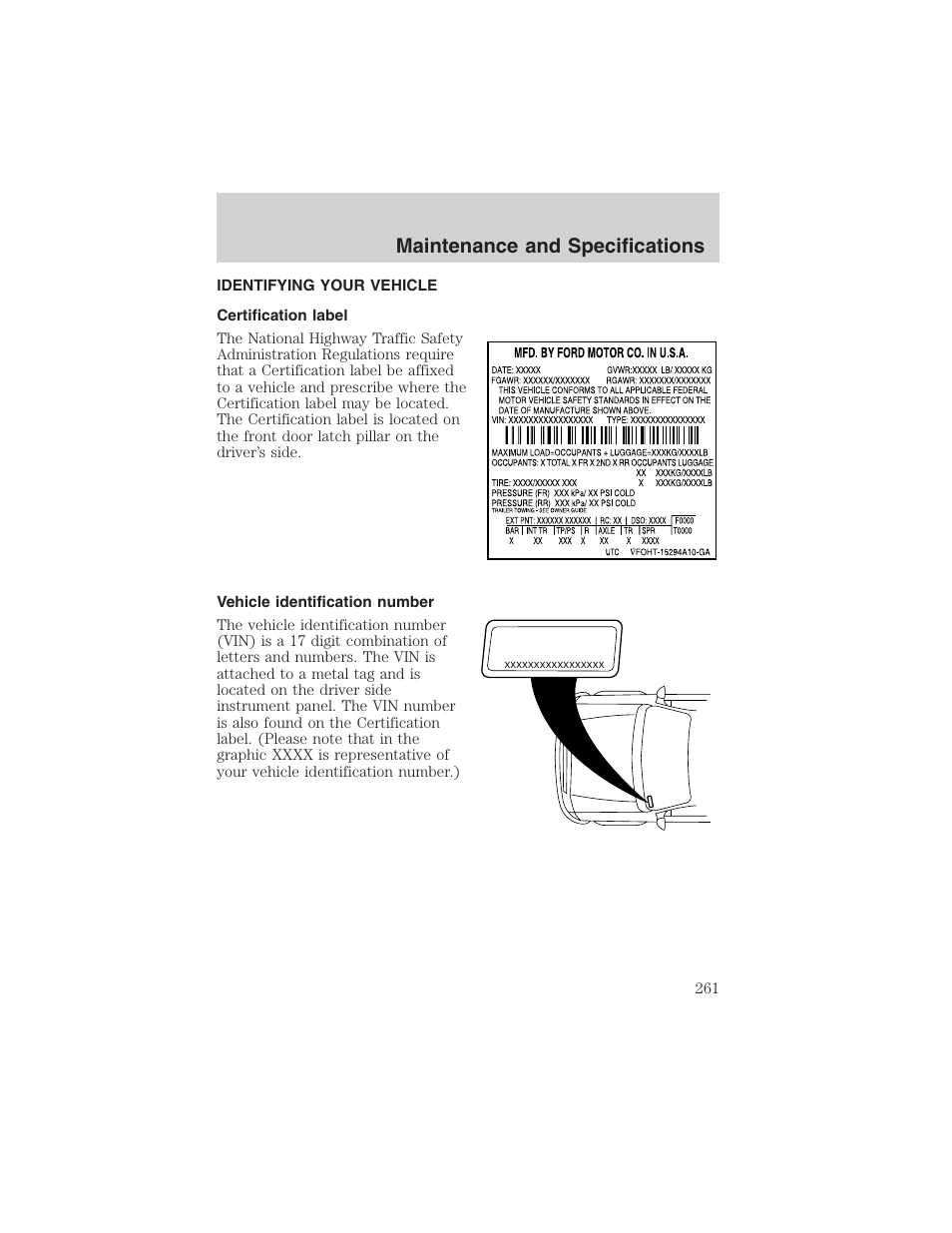 Maintenance and specifications | FORD 2003 Explorer v.1 User Manual | Page 261 / 272