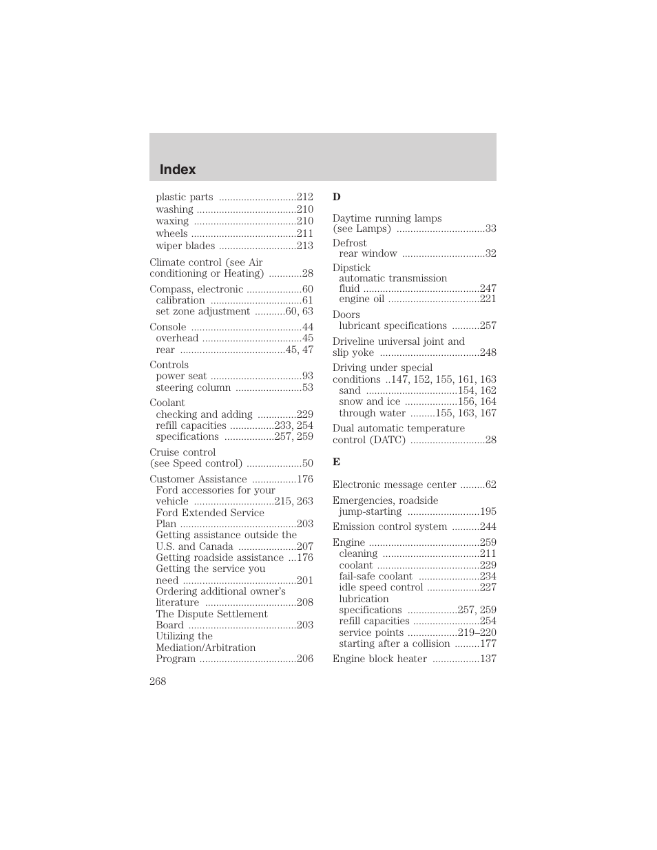 Index | FORD 2003 Explorer v.1 User Manual | Page 268 / 272