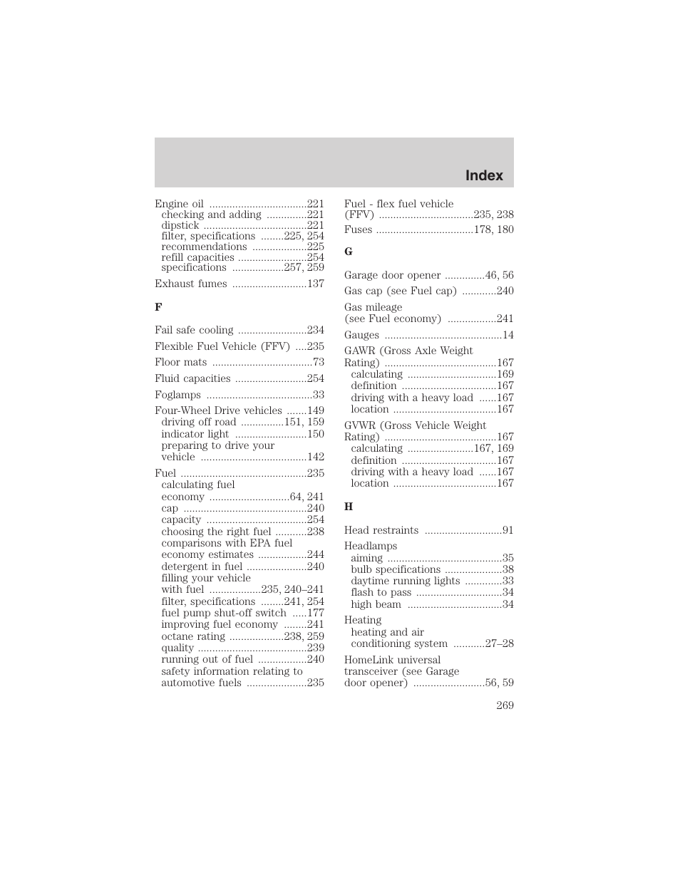 Index | FORD 2003 Explorer v.1 User Manual | Page 269 / 272