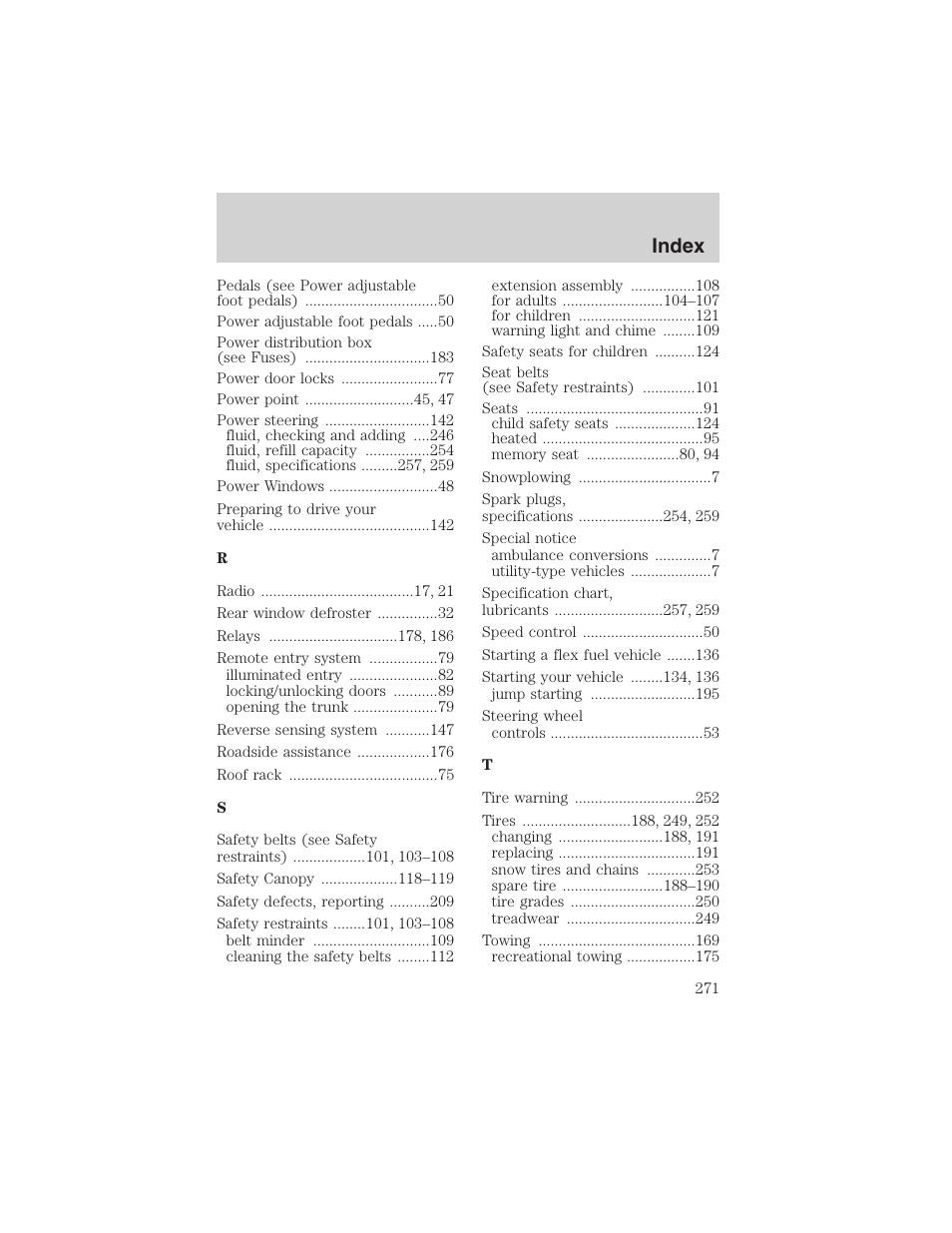 Index | FORD 2003 Explorer v.1 User Manual | Page 271 / 272