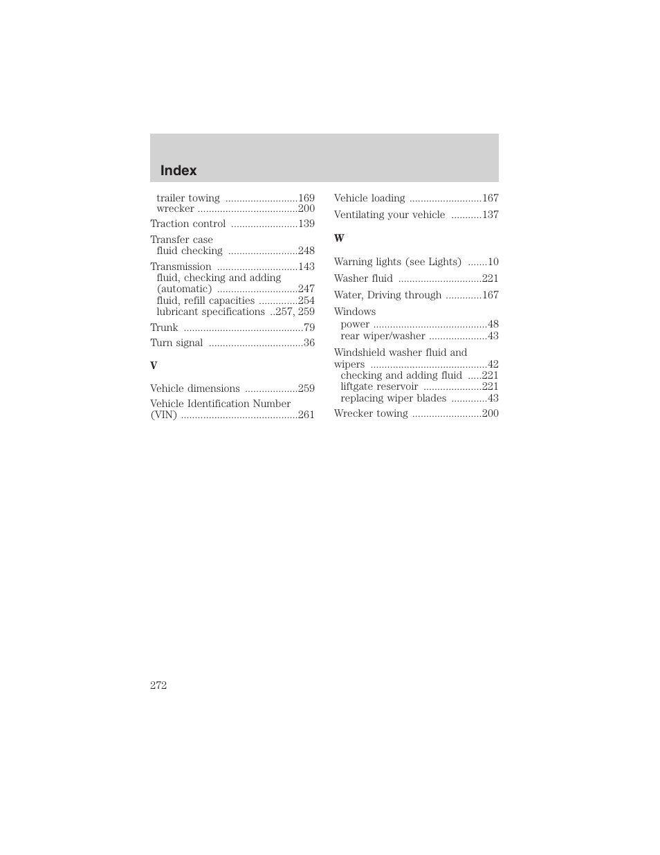 Index | FORD 2003 Explorer v.1 User Manual | Page 272 / 272