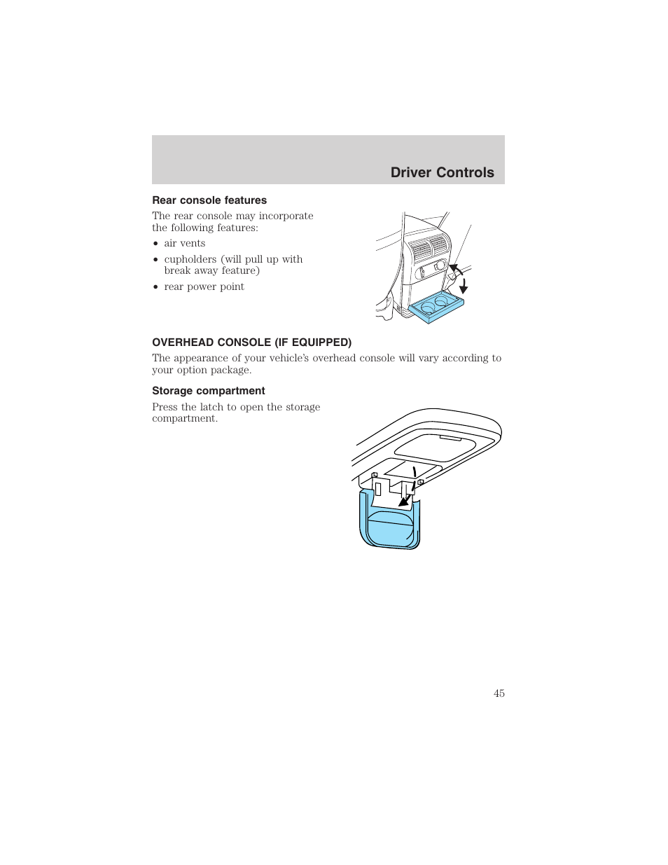Driver controls | FORD 2003 Explorer v.1 User Manual | Page 45 / 272
