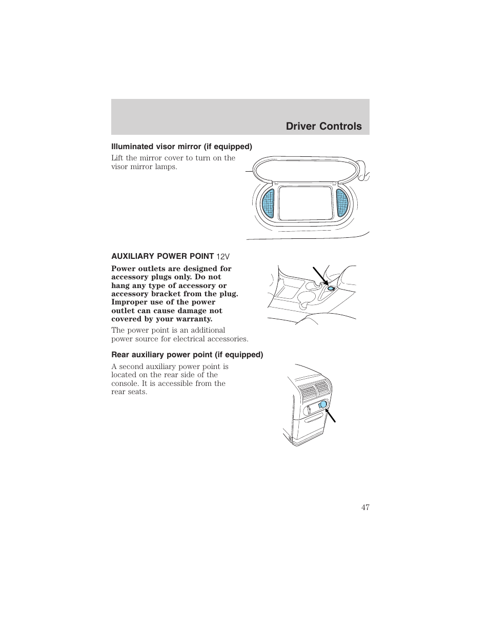 Driver controls | FORD 2003 Explorer v.1 User Manual | Page 47 / 272