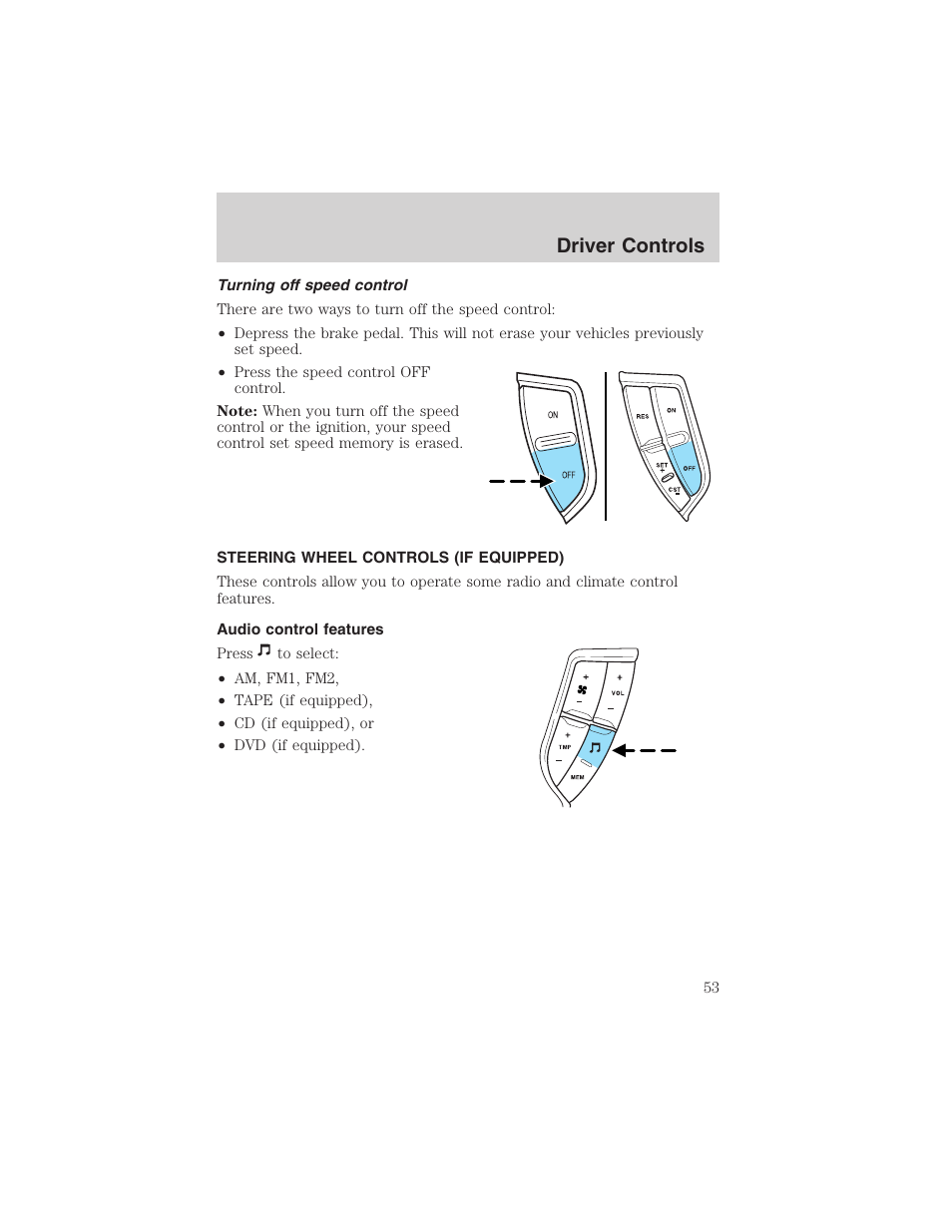 Driver controls | FORD 2003 Explorer v.1 User Manual | Page 53 / 272