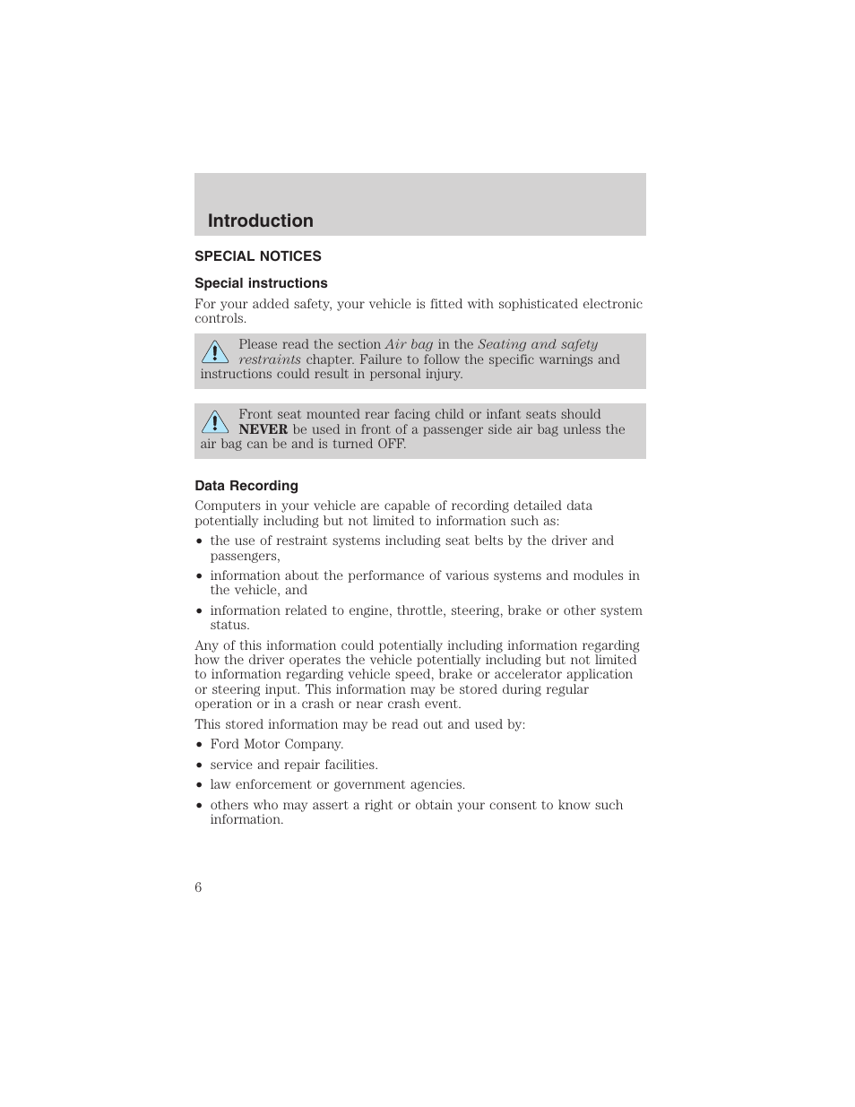 Introduction | FORD 2003 Explorer v.1 User Manual | Page 6 / 272