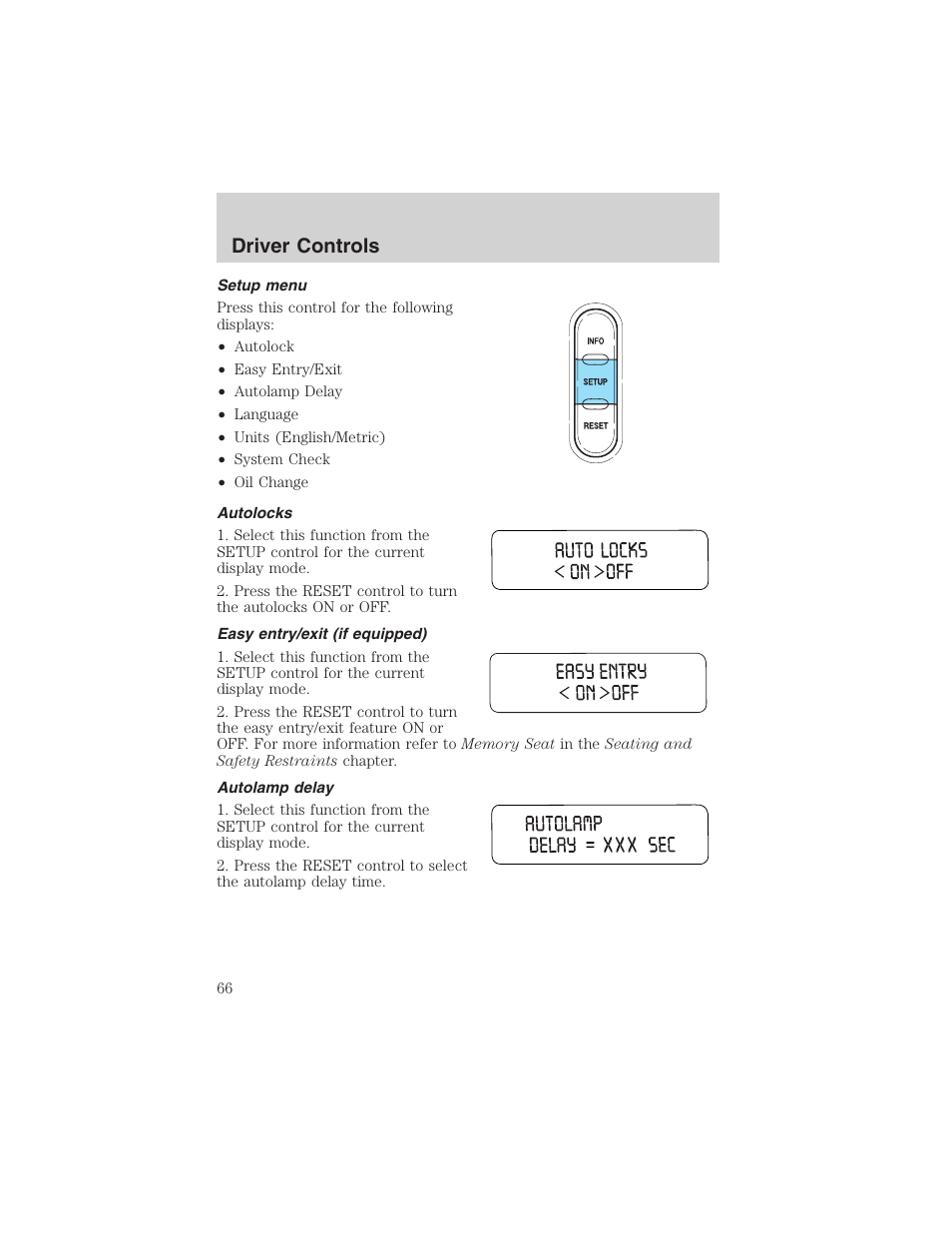 Driver controls | FORD 2003 Explorer v.1 User Manual | Page 66 / 272