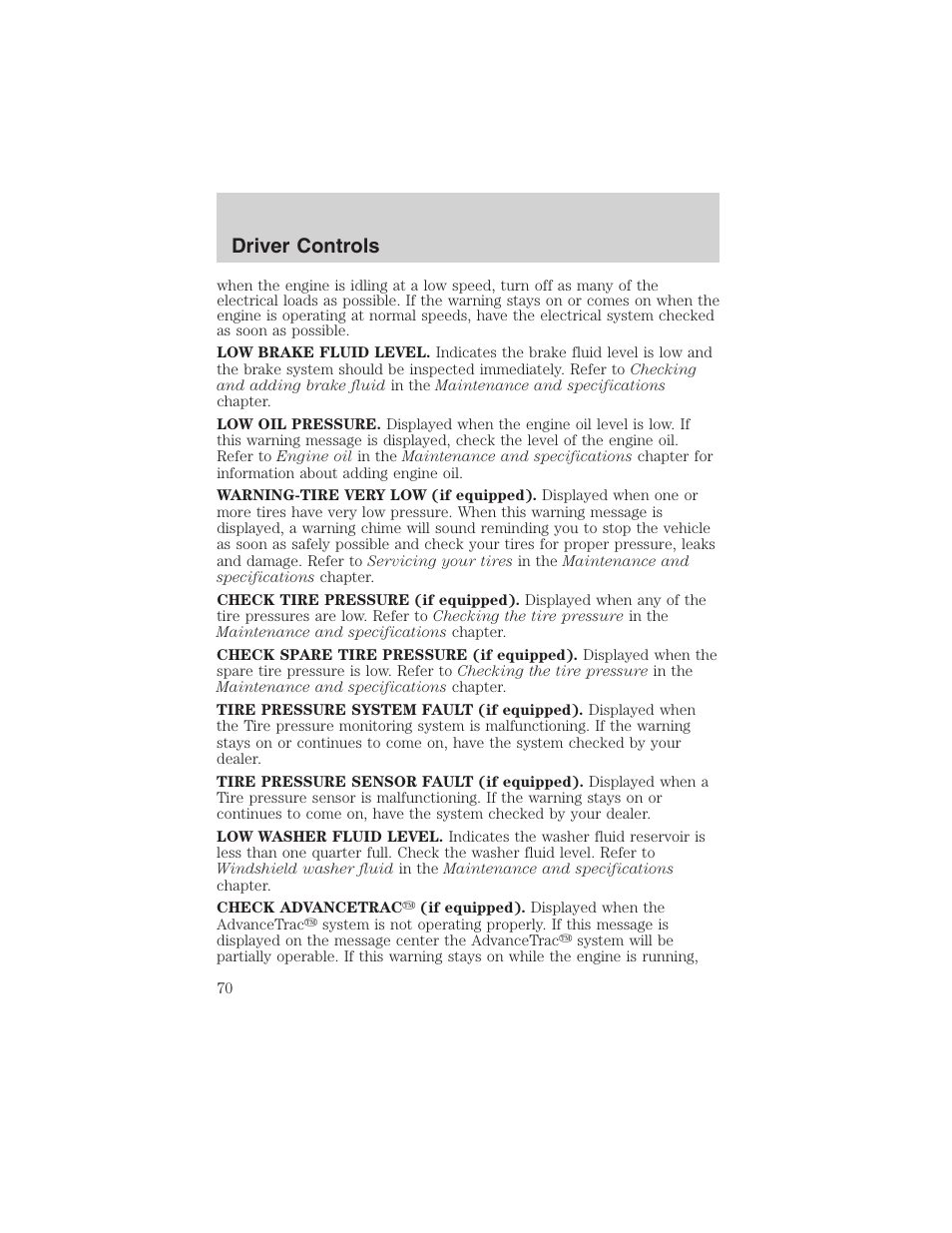 Driver controls | FORD 2003 Explorer v.1 User Manual | Page 70 / 272