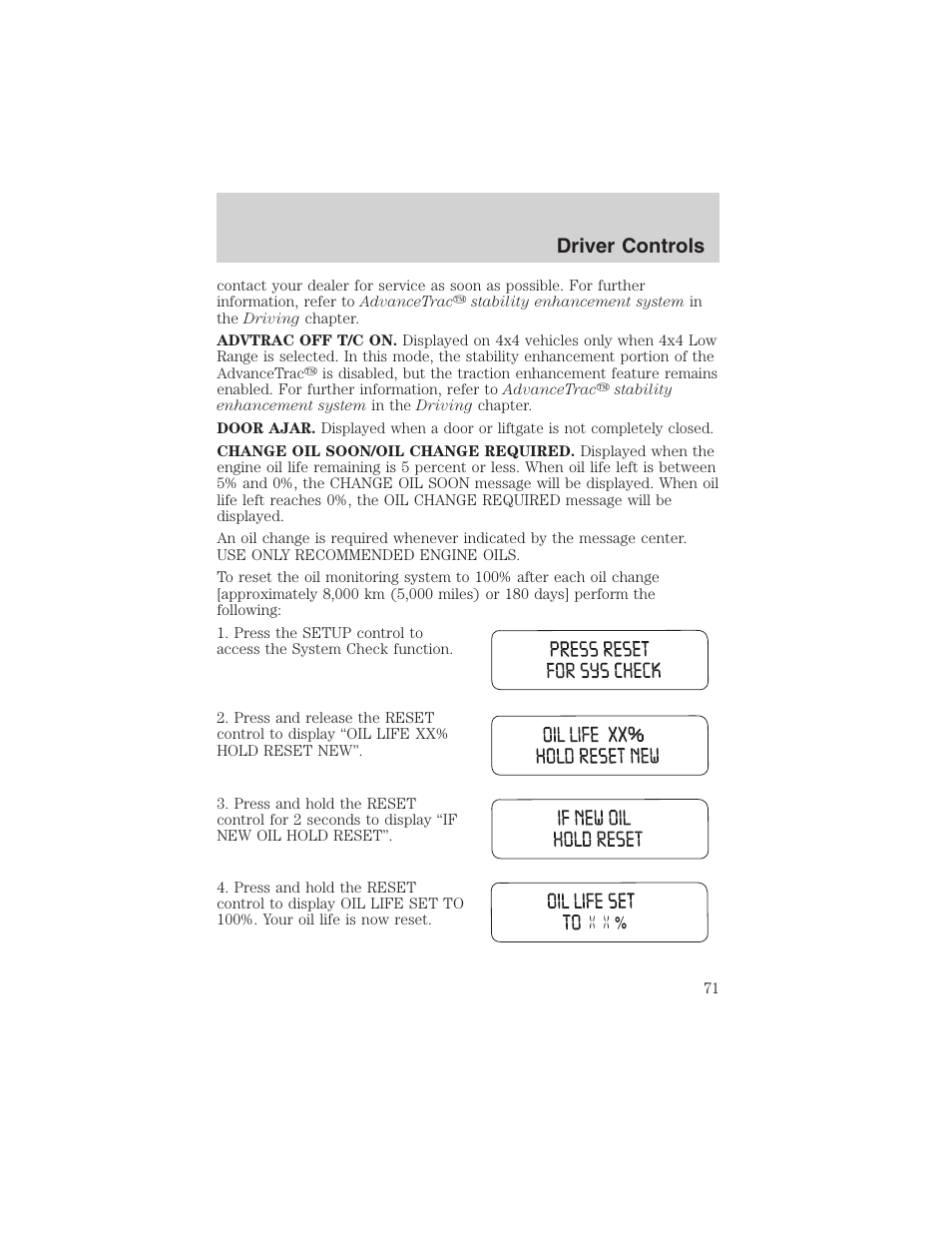 Driver controls | FORD 2003 Explorer v.1 User Manual | Page 71 / 272