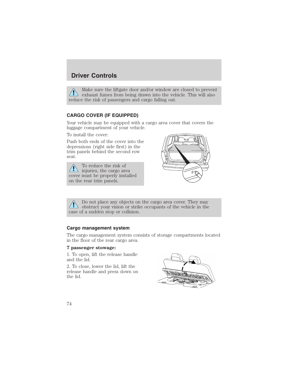 Driver controls | FORD 2003 Explorer v.1 User Manual | Page 74 / 272