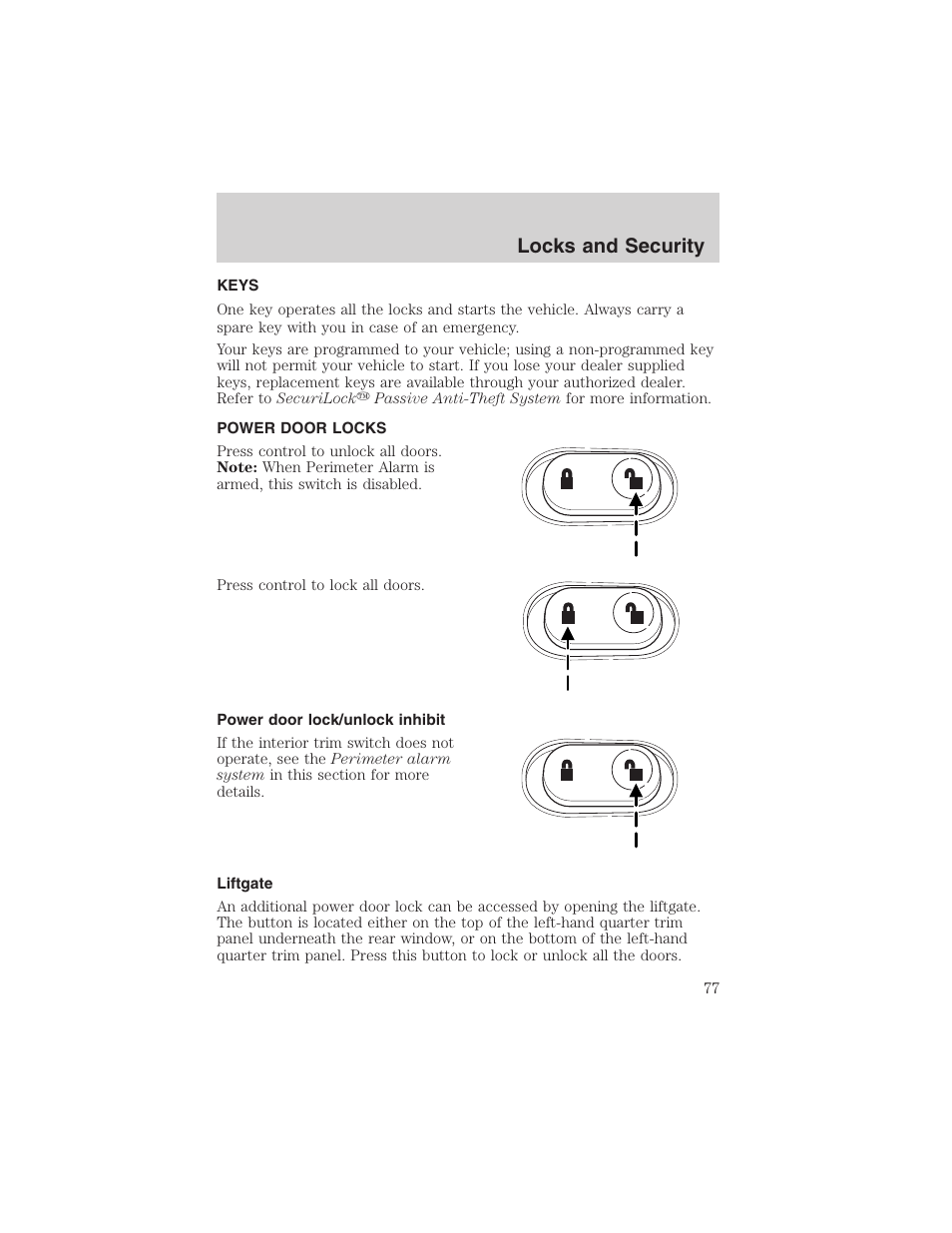 Locks and security | FORD 2003 Explorer v.1 User Manual | Page 77 / 272