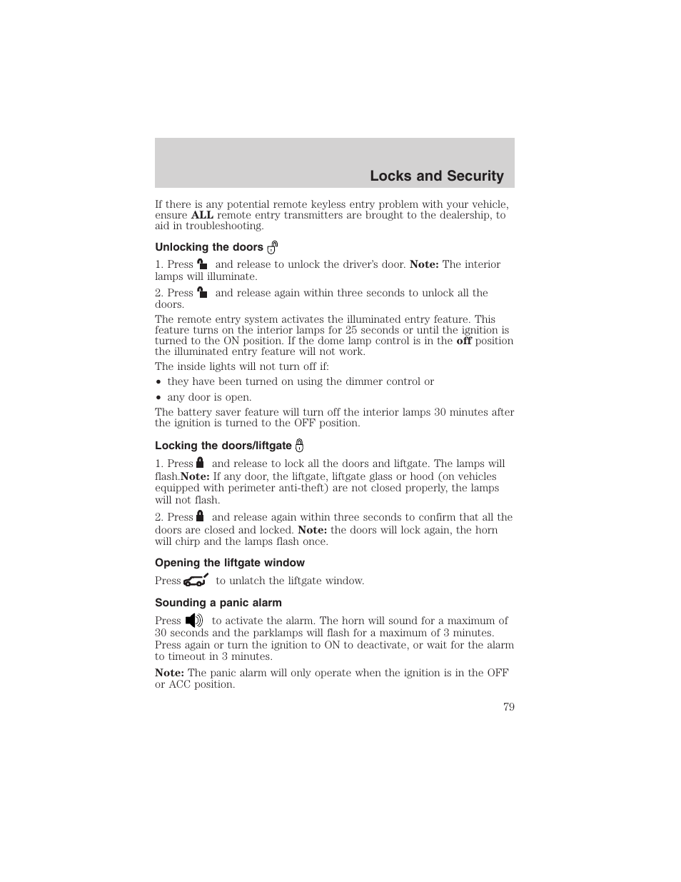 Locks and security | FORD 2003 Explorer v.1 User Manual | Page 79 / 272