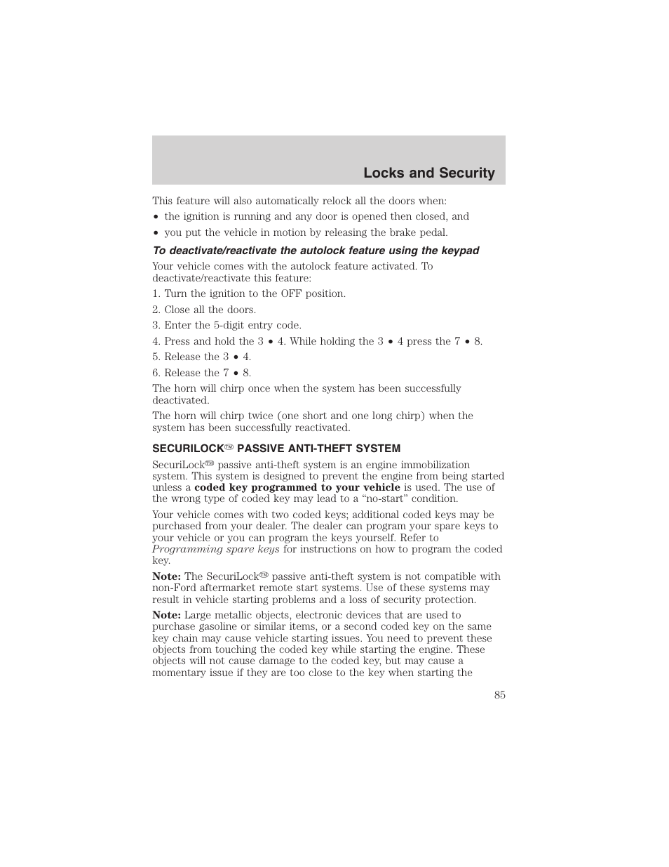 Locks and security | FORD 2003 Explorer v.1 User Manual | Page 85 / 272