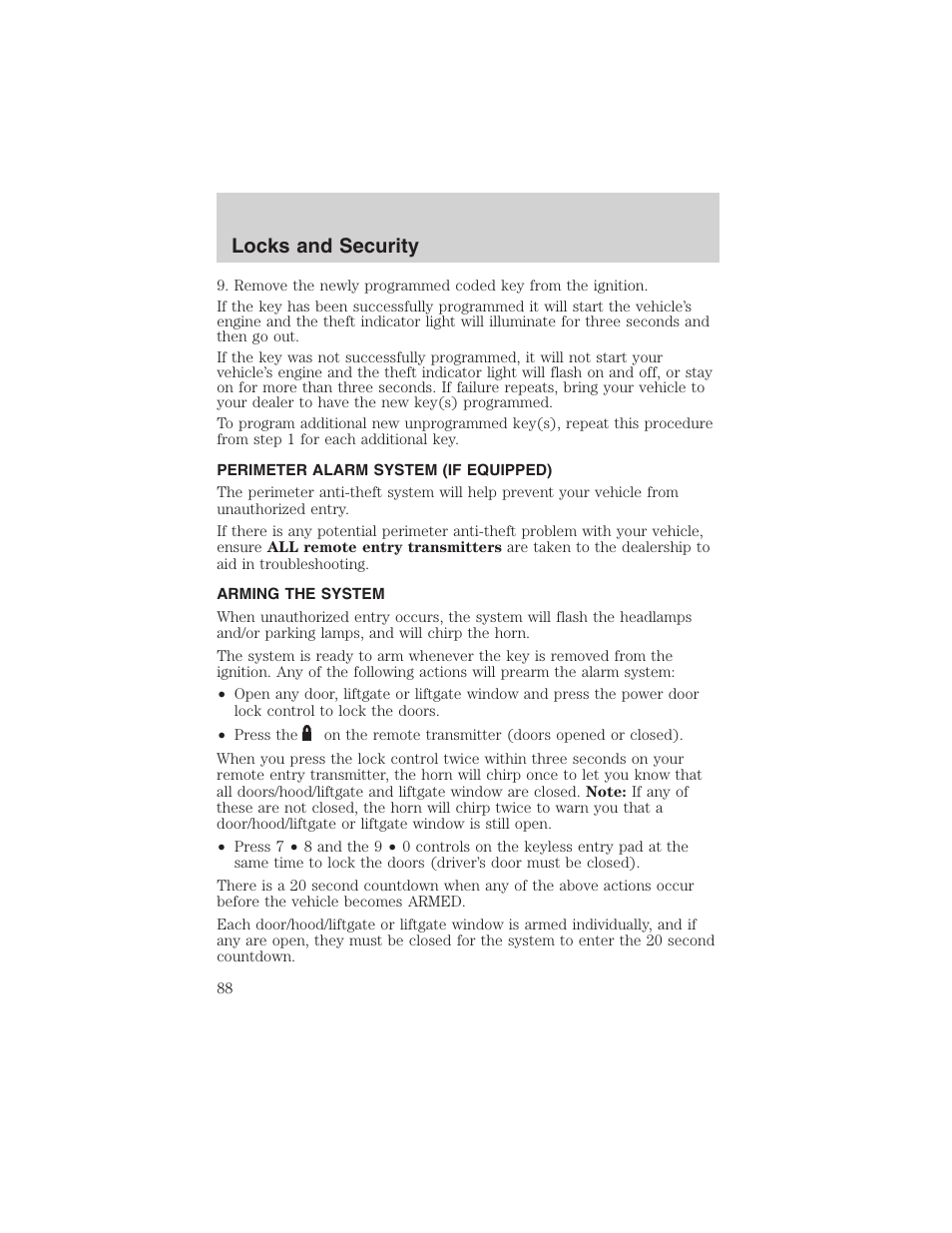 Locks and security | FORD 2003 Explorer v.1 User Manual | Page 88 / 272