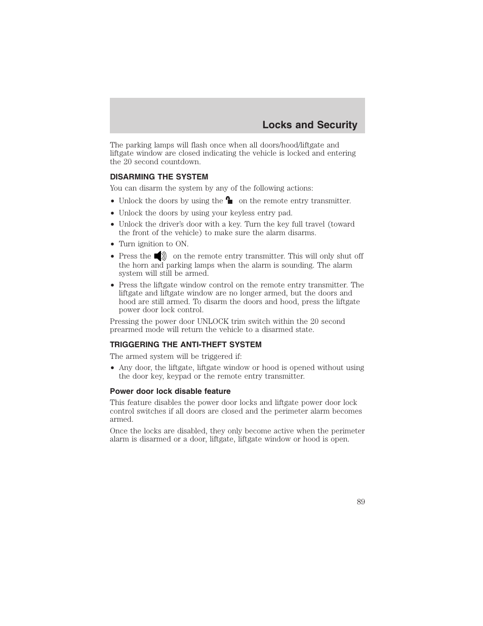 Locks and security | FORD 2003 Explorer v.1 User Manual | Page 89 / 272