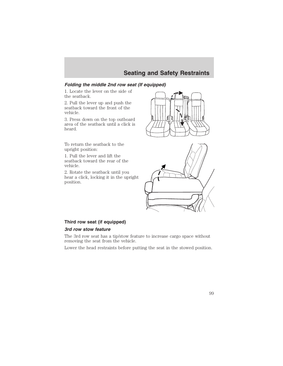 Seating and safety restraints | FORD 2003 Explorer v.1 User Manual | Page 99 / 272