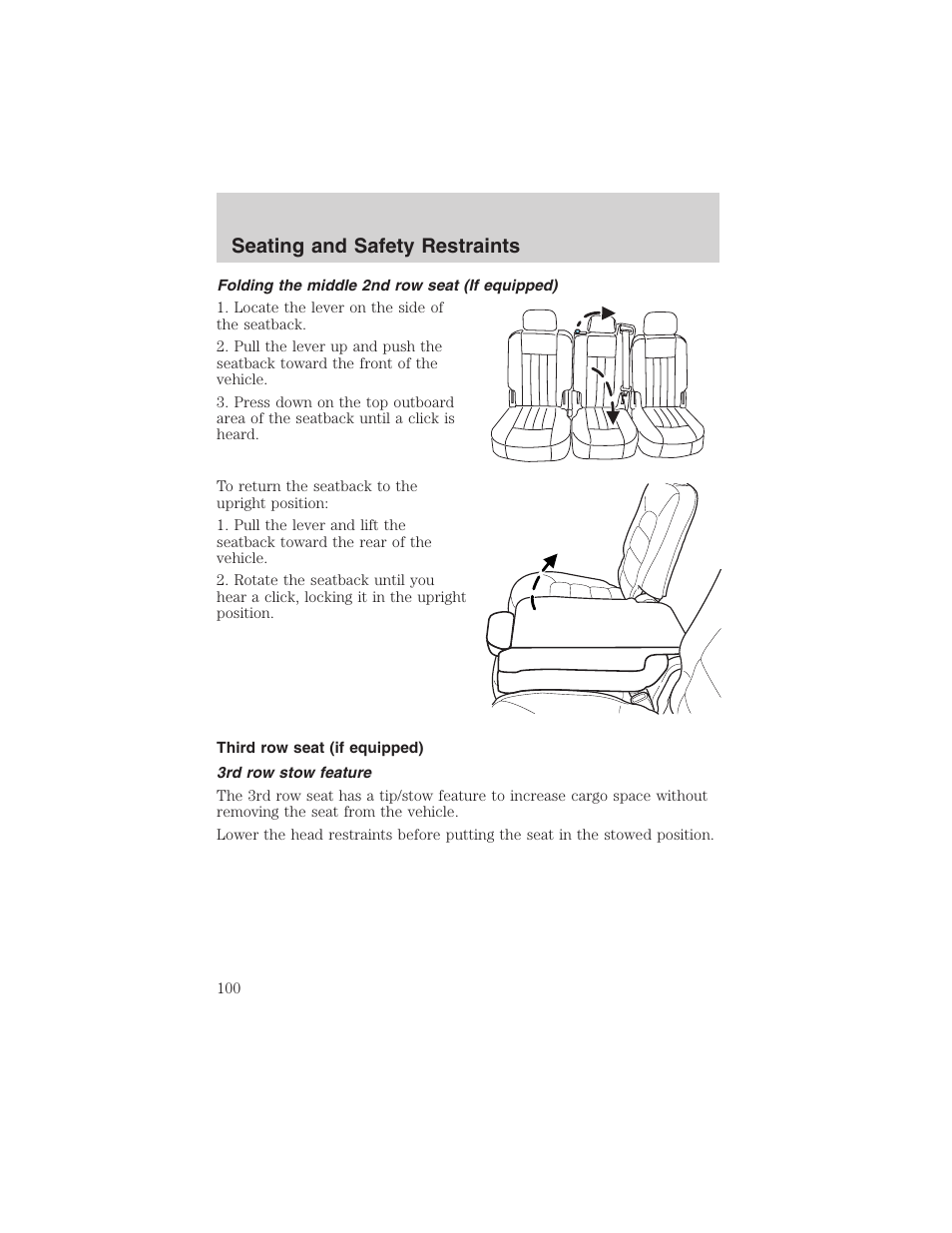 Seating and safety restraints | FORD 2003 Explorer v.2 User Manual | Page 100 / 280