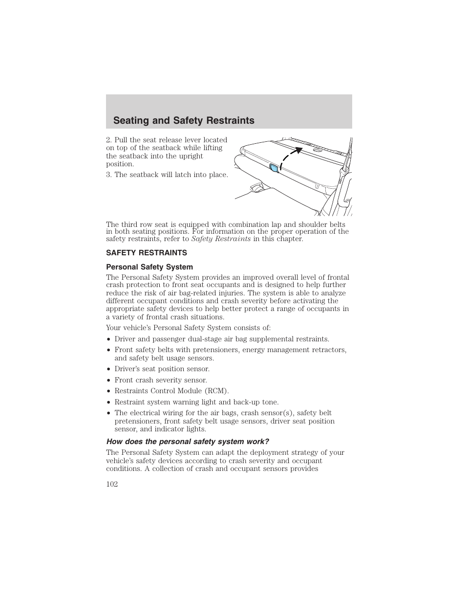 Seating and safety restraints | FORD 2003 Explorer v.2 User Manual | Page 102 / 280