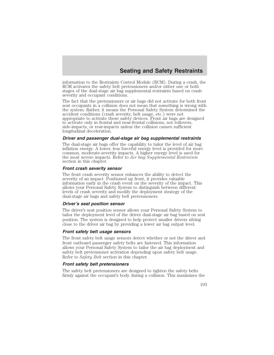 Seating and safety restraints | FORD 2003 Explorer v.2 User Manual | Page 103 / 280
